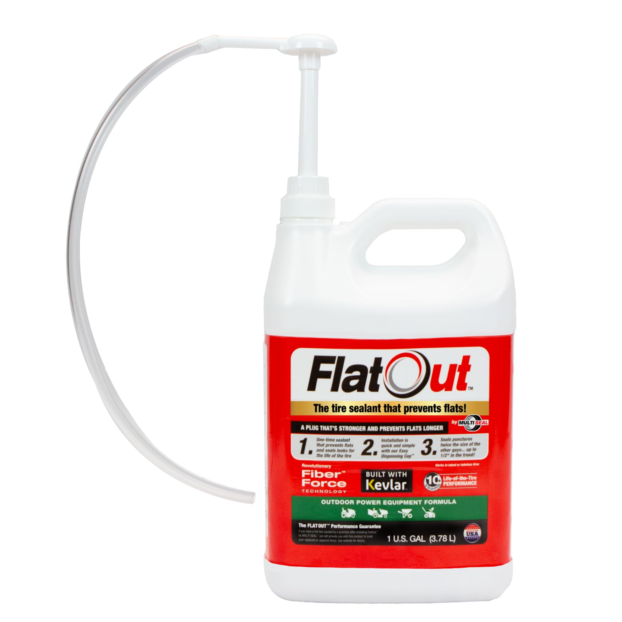 Flatout Off Road Tire Sealant, Outdoor Power Equipment Formula With Valve Core Tool, Prevents Flat Tires, Fix A Flat Tire, Seals Leaks, Contains Kevlar, 1 Gallon