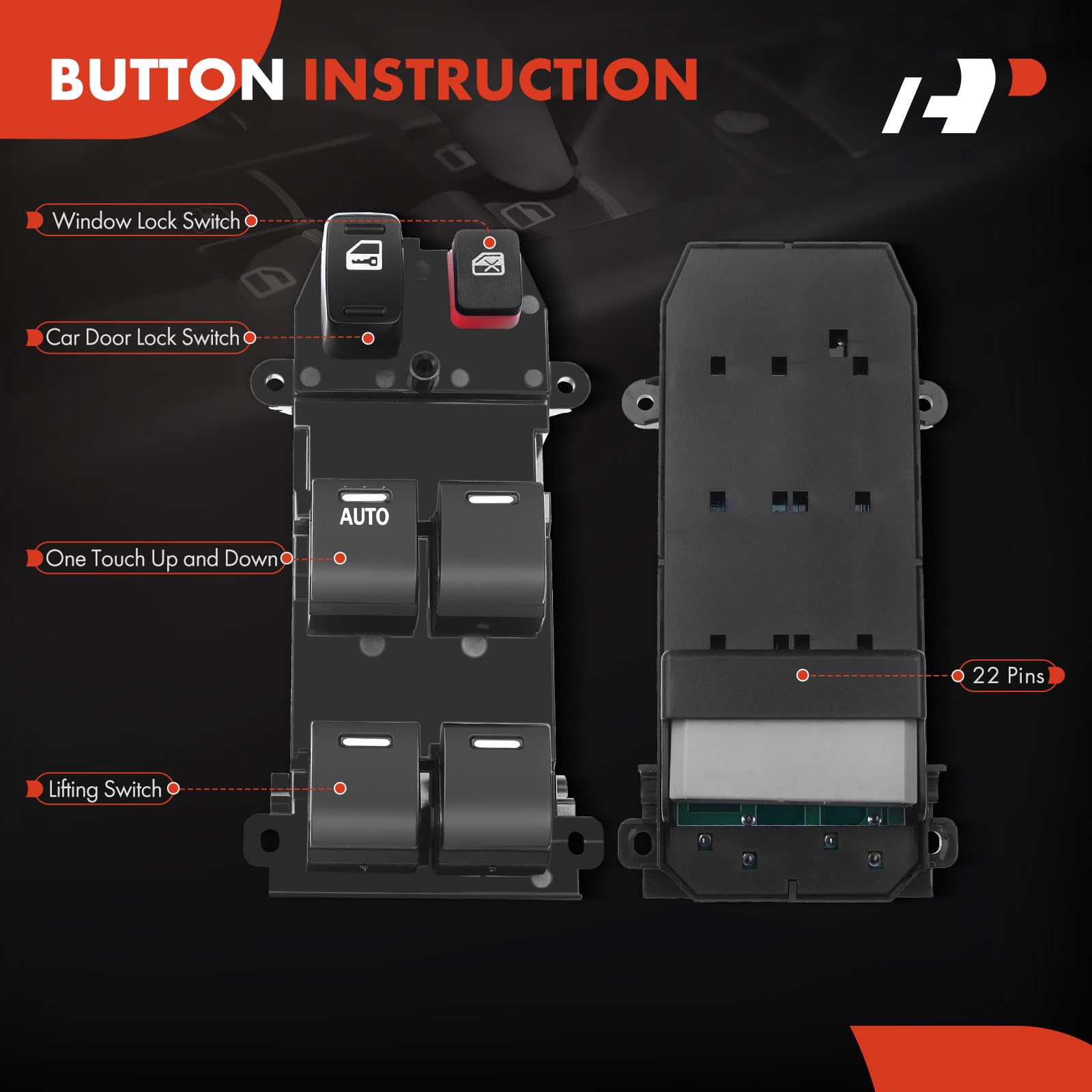 A-Premium Power Master Window Switch Compatible with Honda CR-V 2007-2011 Sport Utility, Front Left Driver Side, Replace # 35750SWAK01