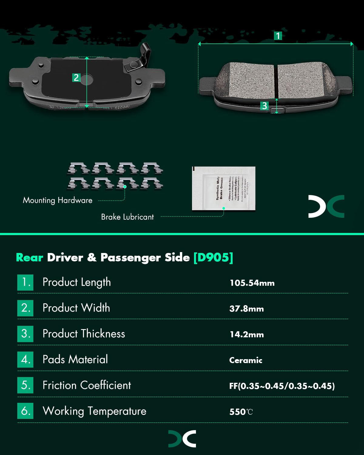 Scitoo D969 D905 Front Rear Ceramic Brake Pads Sets Fit For Infiniti Fx35 03-05,For Infiniti Fx45 03-05,For Nissan Altima 05-06,