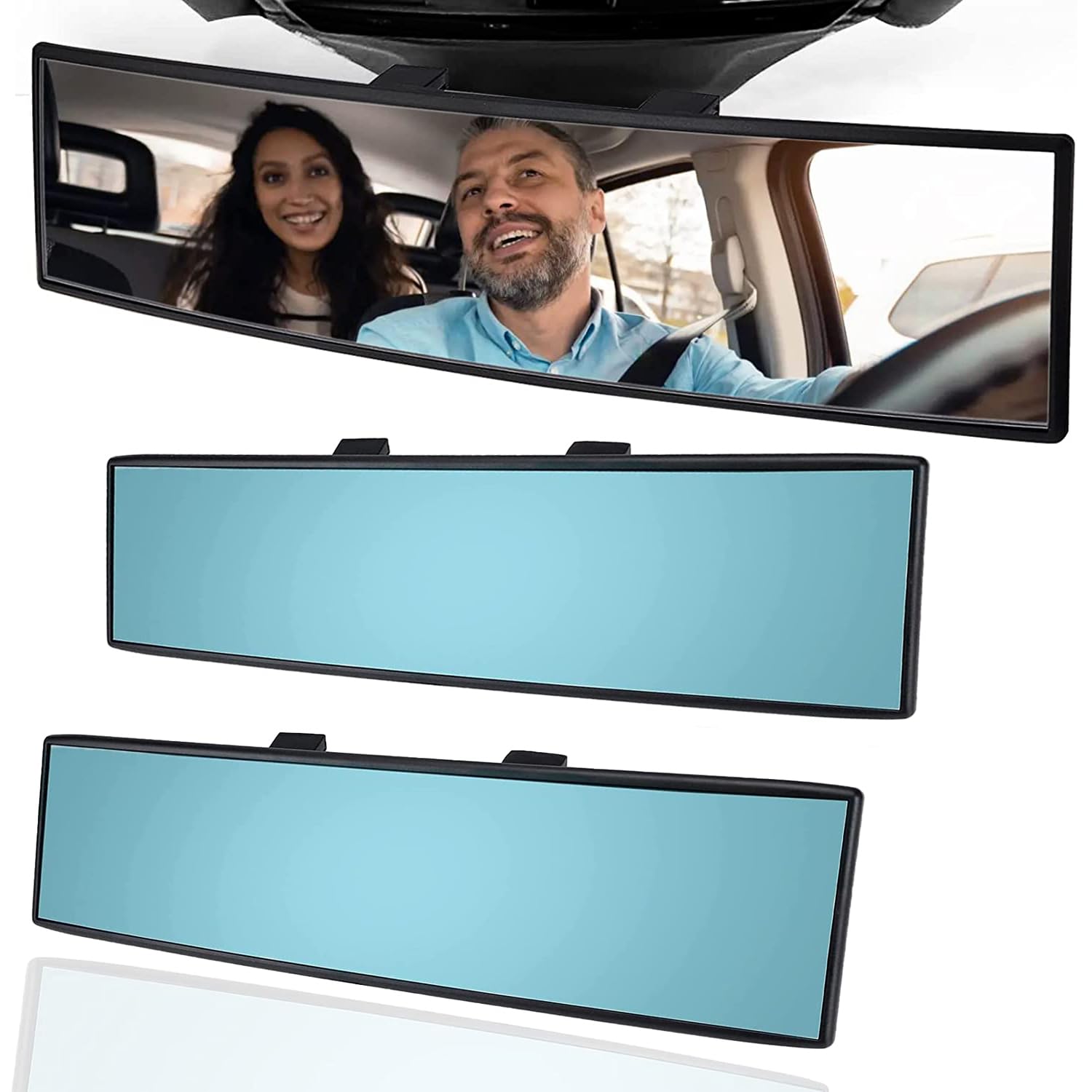 Obtanim 2 Pcs Car Rearview Mirror 12 Inch Hd Glass Anti Glare Clip On Panoramic Wide Angle Car Interior Rear View Mirror Accesso