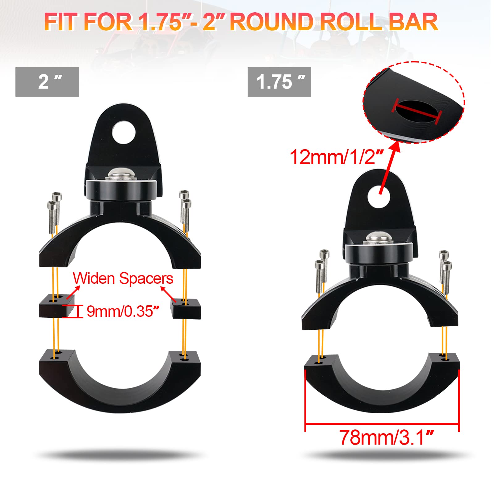 UTV Flag Mount- StarknightMT Adjustable Heavy Duty UTV Whip Mount for 1.75''-2'' Roll Bar Compatible with Polaris RZR 1000 XP 90