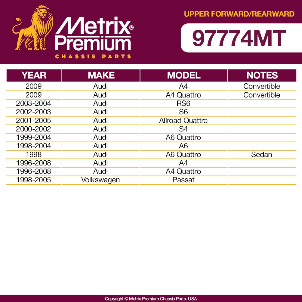 Metrix Premium Chassis Parts - 4 Pc Upper Forward & Rearward Control Arm Kit Fits 09 Audi A4, 03-04 Rs6, 02-03 S6, 01-05 Allroad