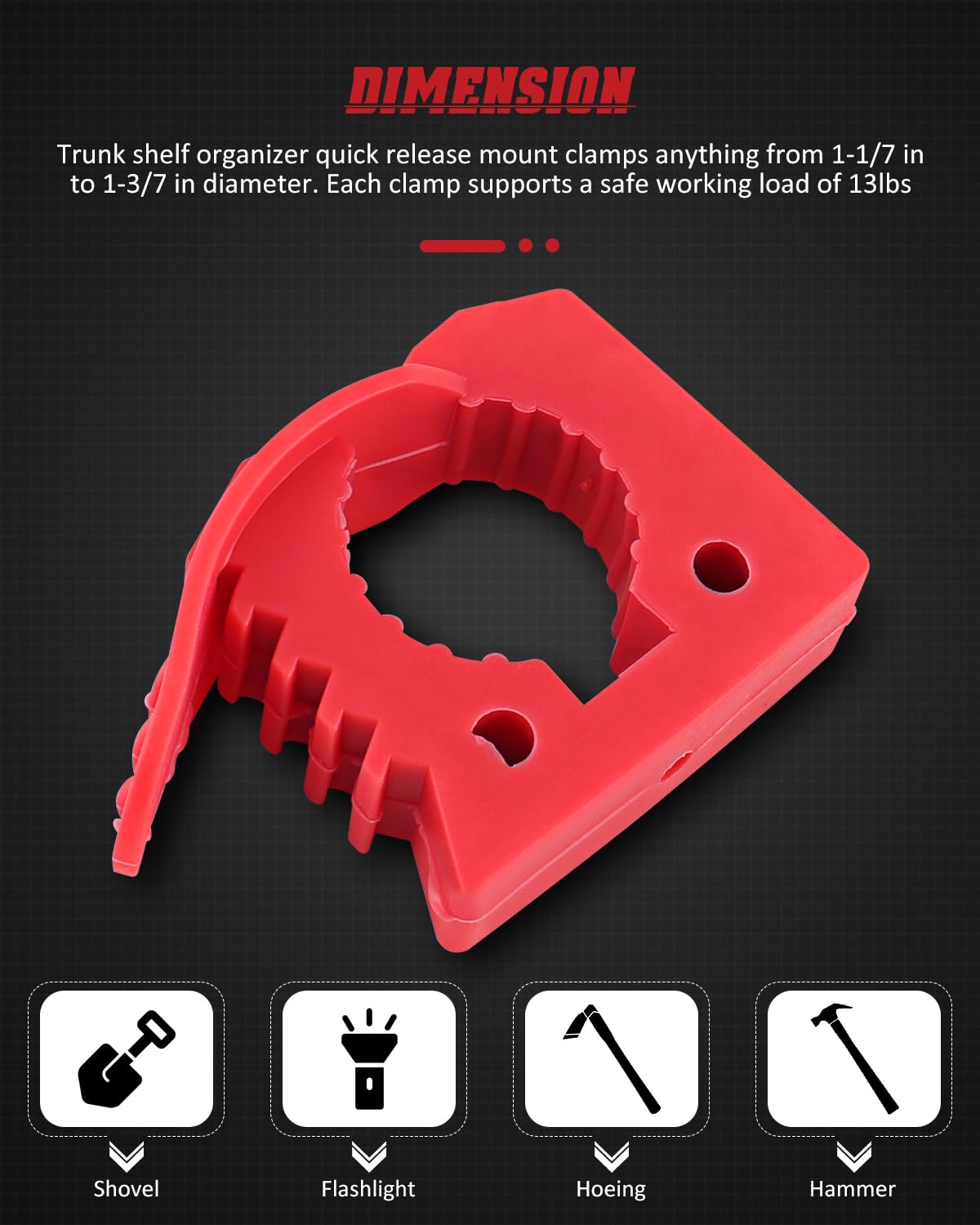 ADTOPI Overlanding Shovel Holder Quick-Release Clamp Mount for 1-1/7'' to 1-3/7'' Diameter Tools and Equipment for Home, Off-roa