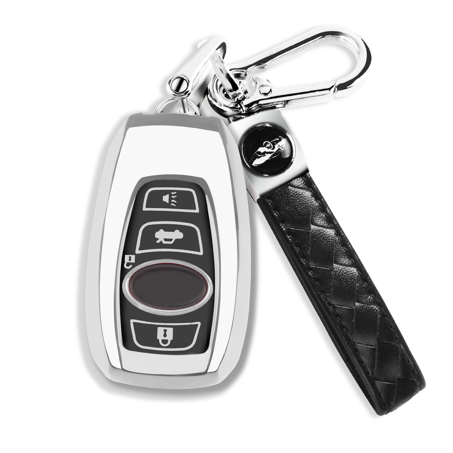 Qbuc For Subaru Key Fob Cover With Leather Keychain,Fit For Forester Crosstrek Outback Ascent Impreza Legacy Subaru 4-Buttons(Si