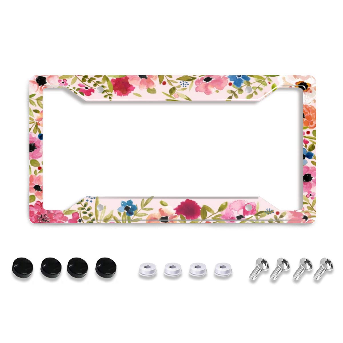 Personalized License Plate Frame Stainless Steels Artistic Flower Pink License Plate Car Tag Holder With 4 Holes And Screws For