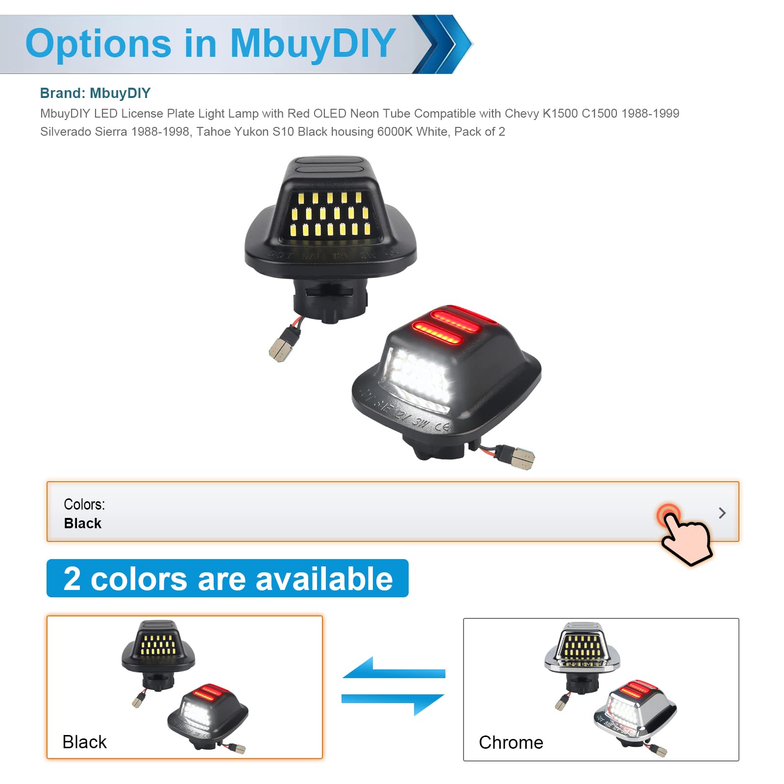 Mbuydiy Led License Plate Light Lamp With Red Oled Neon Tube Compatible With Chevy K1500 C1500 1988-1999, Silverado Sierra 1988-