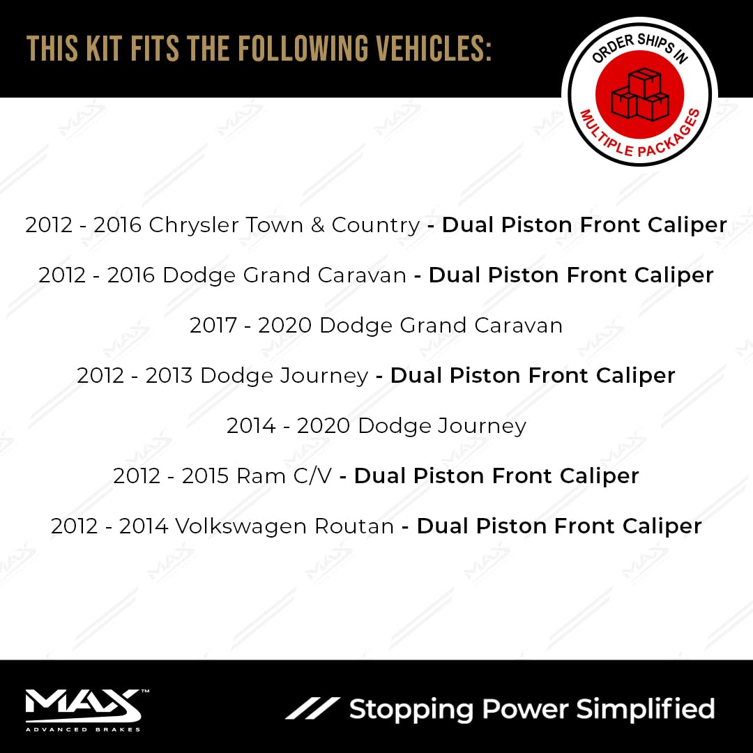 Max Advanced Brakes Rear Brake Kit Compatible With 2012-2020 Dodge Grand Caravan Town & Country W/ 2 Piston Fr Caliper Replaceme