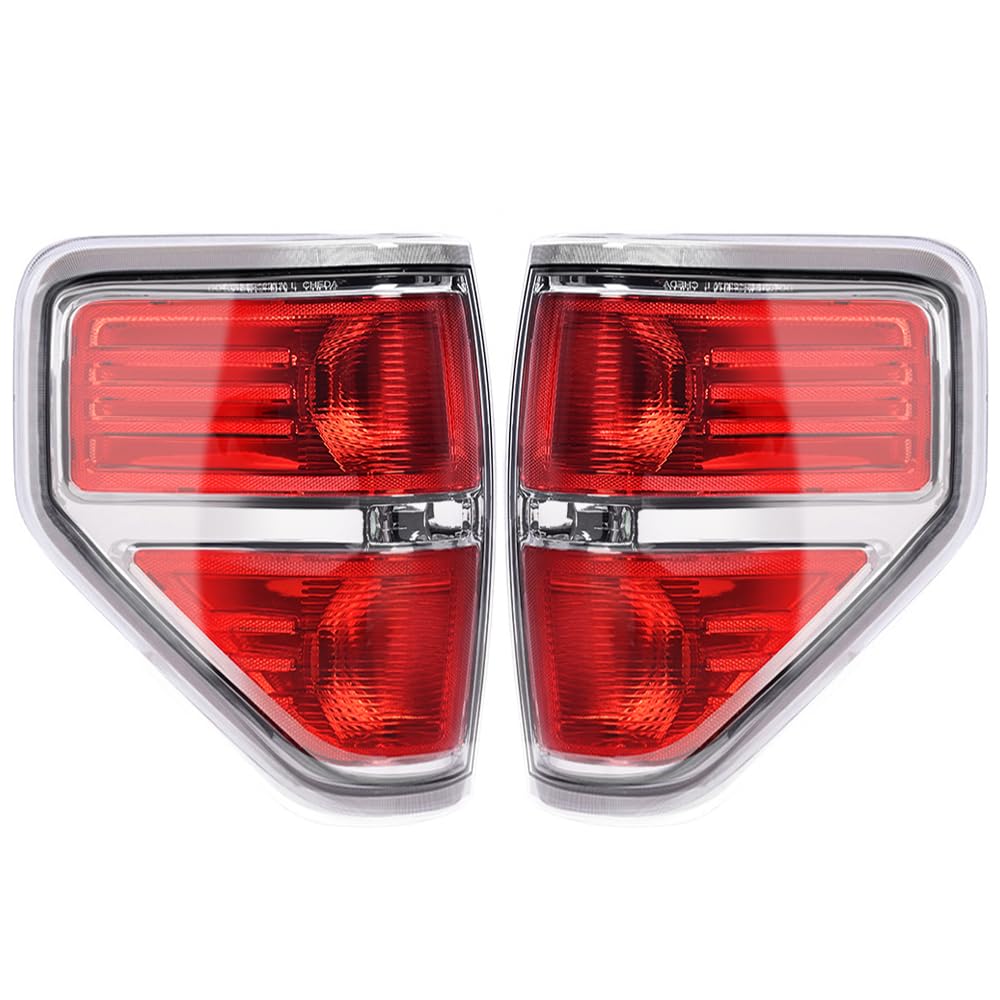 Pit66 Tail Lights,Compatible With 2009 2010 2011 2012 2013 2014 Ford F150 Rear Brake Lamps Assembly Left&Right Red Lens Chrome T