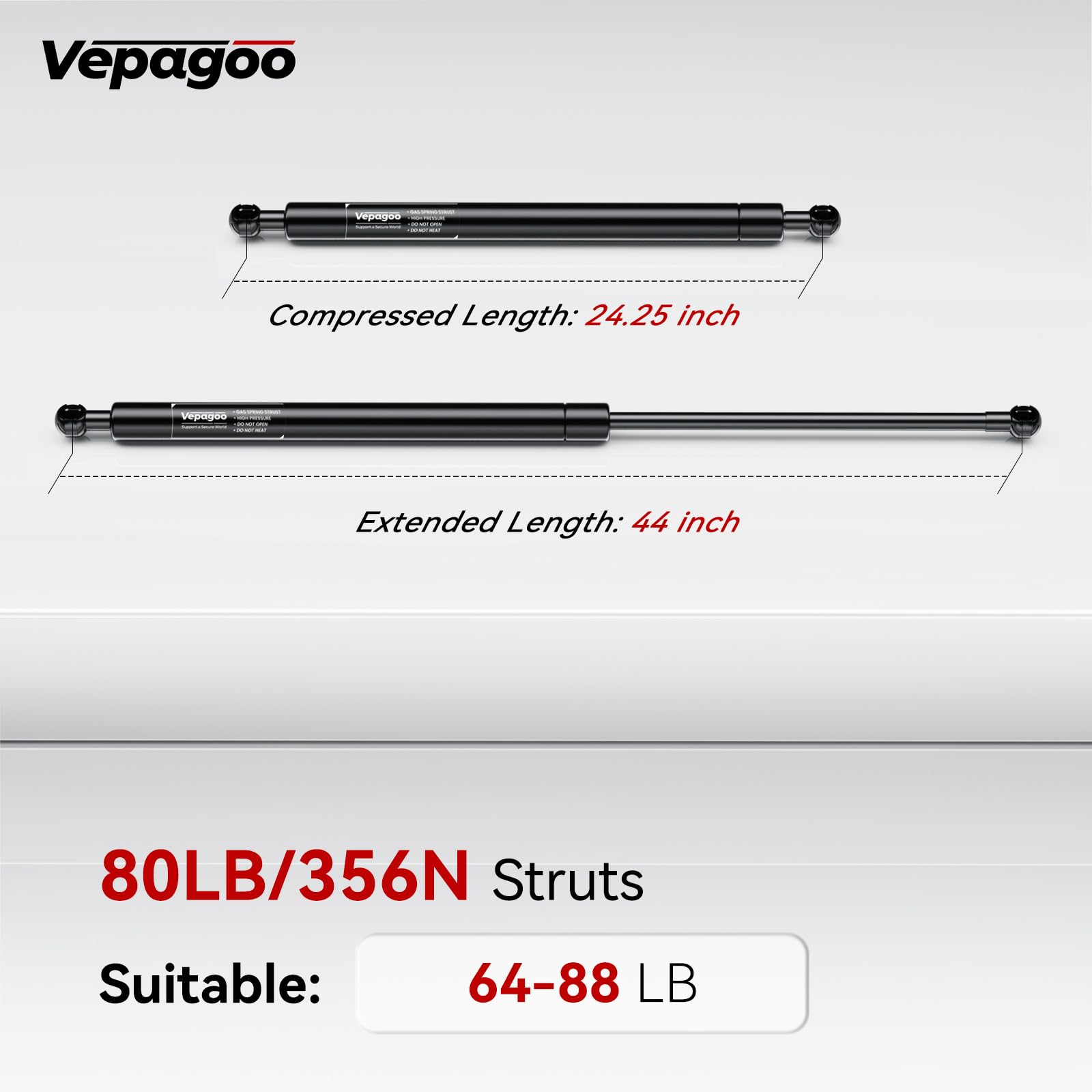 Vepagoo St440M80 44 Inch 80Lb/356N Gas Shock Strut Spring Long Lift Support For Snowmobile Trailer Lift Rv Door Heavy Duty Truck