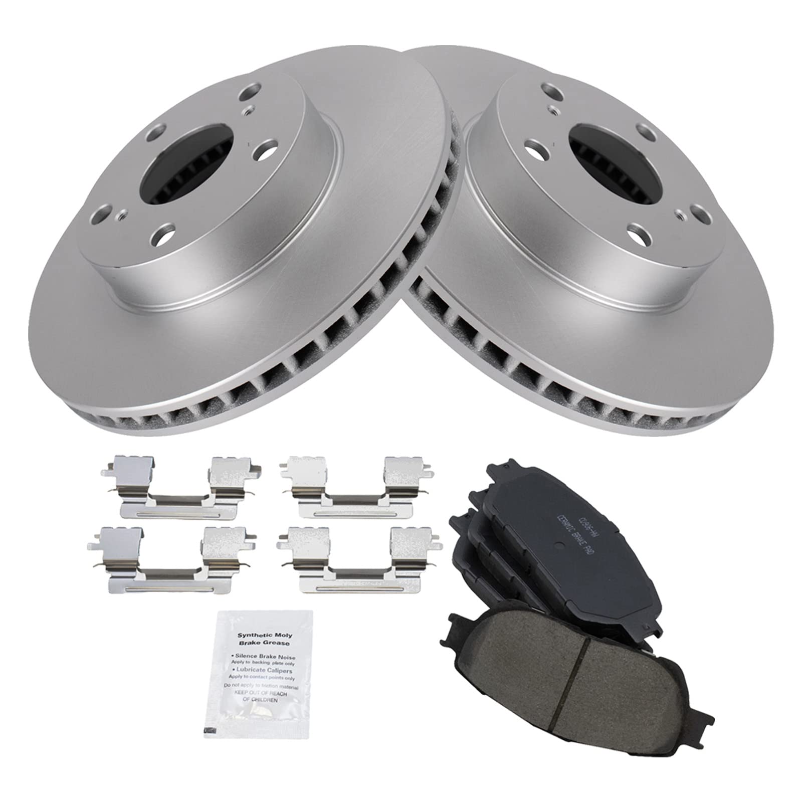 Trq Front Premium Posi Ceramic Disc Brake Pad & Coated Rotor Kit Compatible With Tacoma
