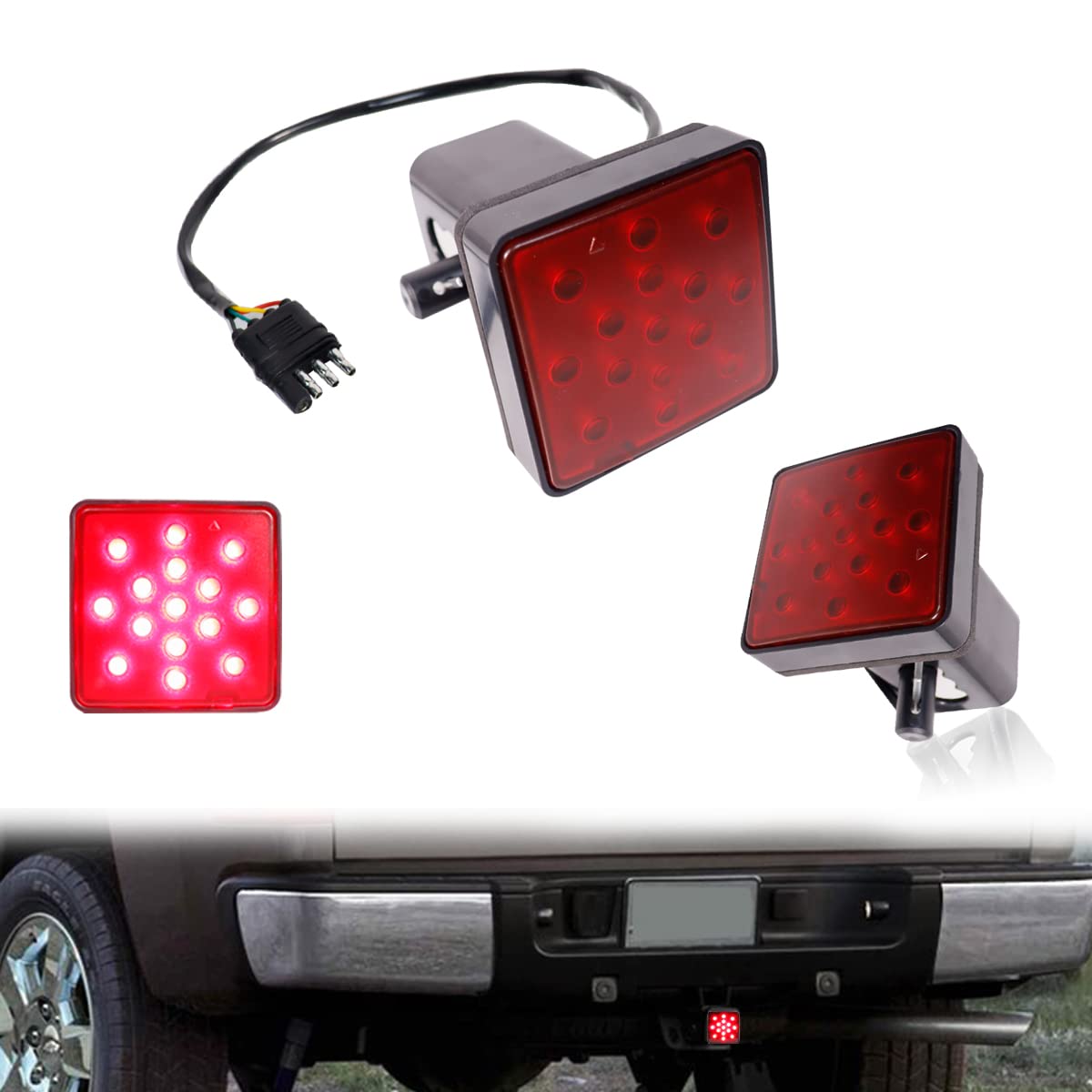 Adiil 2''Size 15-Led Brake Light Trailer Hitch Cover Fit Towing & Hauling