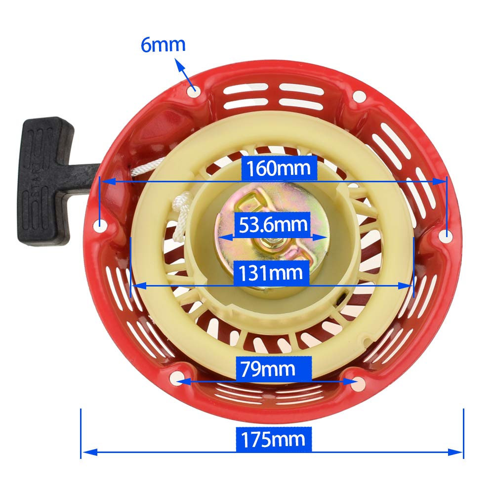 Hiaors Pull Recoil Starter For Predator 196Cc 212Cc Harbor Freight 5.5Hp 5.5Hp Coleman Ct200U Ct200U-Ex Bt200X Kt196 Baja Warrior Heat Mb200 Mb165 Massimo Mini Bike Hammerhead Go Kart Cart Red Parts