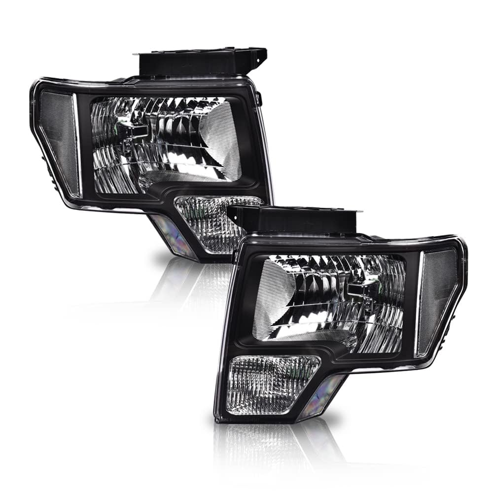 Pit66 Headlight Assembly Compatible With 2009-2014 Ford F150, Left And Right Driver & Passenger Halogen Headlamp Replacement Cle