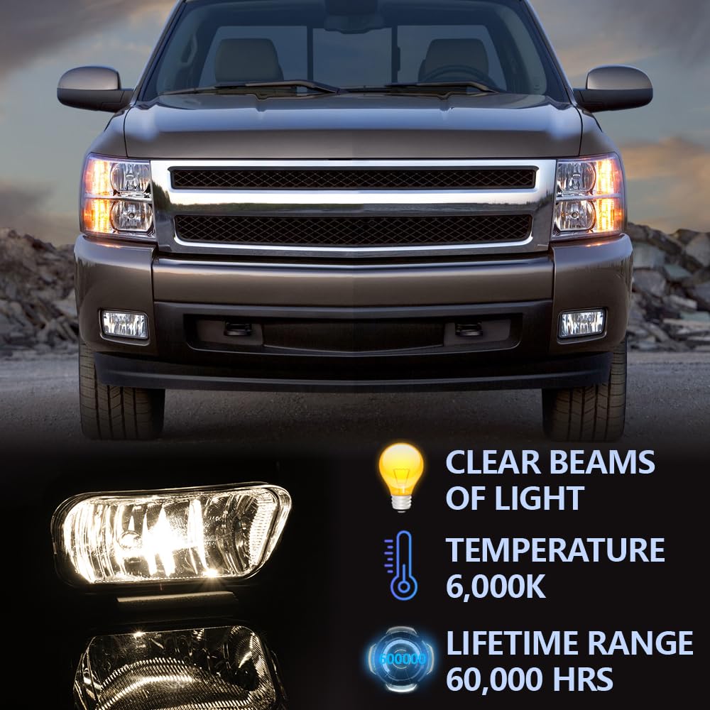 Pit66 Left/Right Fog Lights, Compatible With 03-06 Chevy Silverado 1500 2500 3500 Hd Models/03-06 Avalanche 1500 2500(Fit No Cla