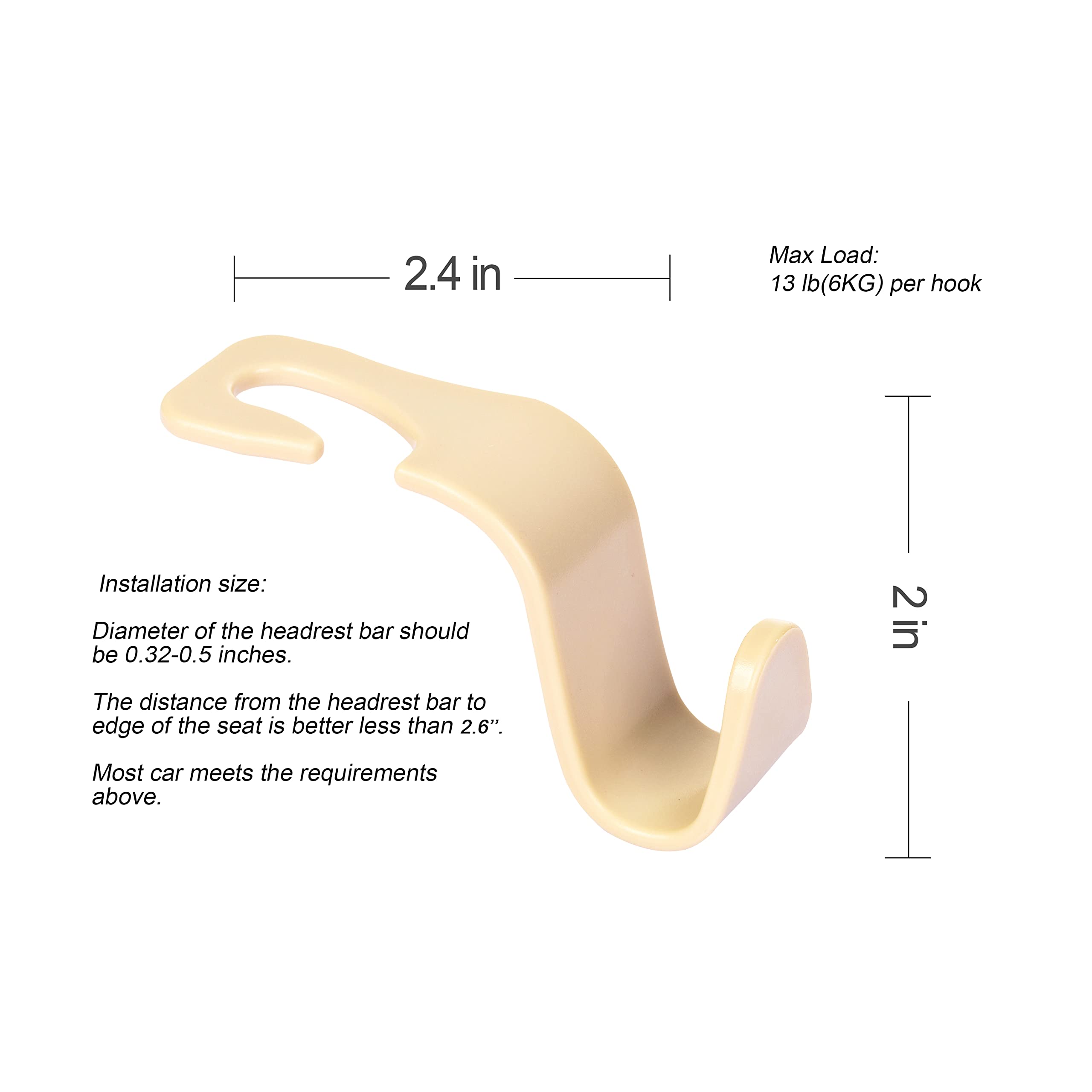 Amooca Universal Multifunctional Car Vehicle Headrest Hook, Organizer Hanger Storage Hook For Bag Purse Cloth Grocery (Beige Set