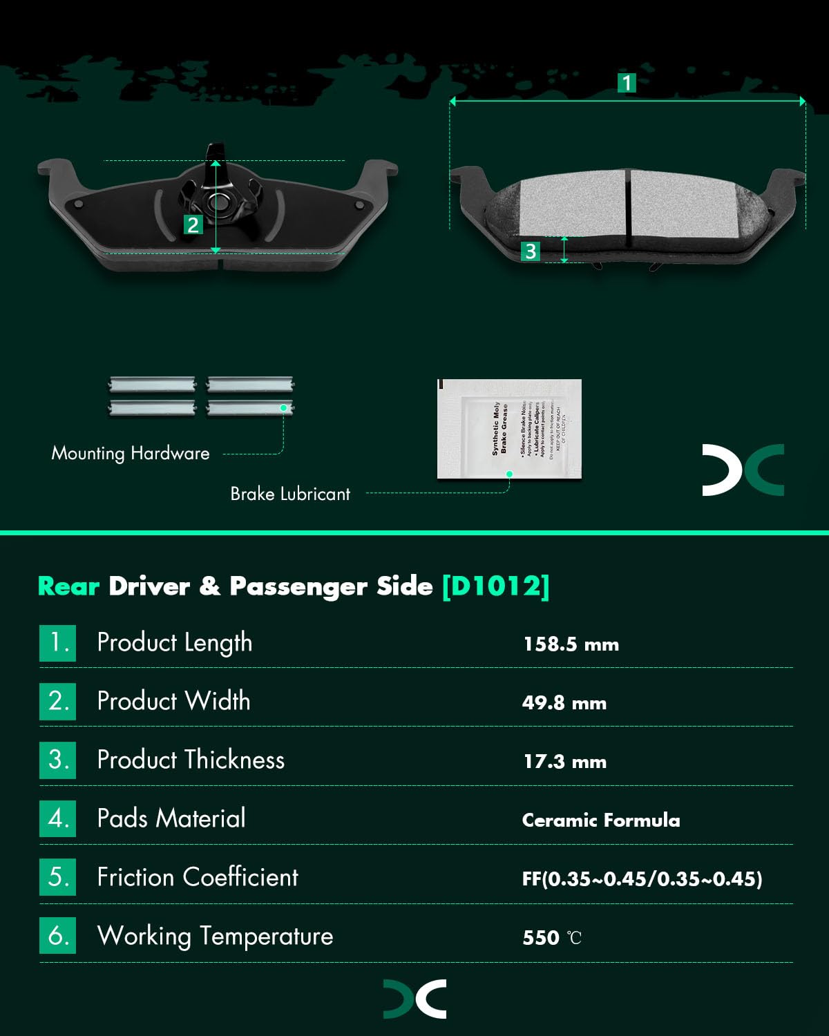 Scitoo D1012 Rear Ceramic Brake Pads Sets Fit For Ford For F-150 2004-2011,For Lincoln Mark Lt 2006-2008
