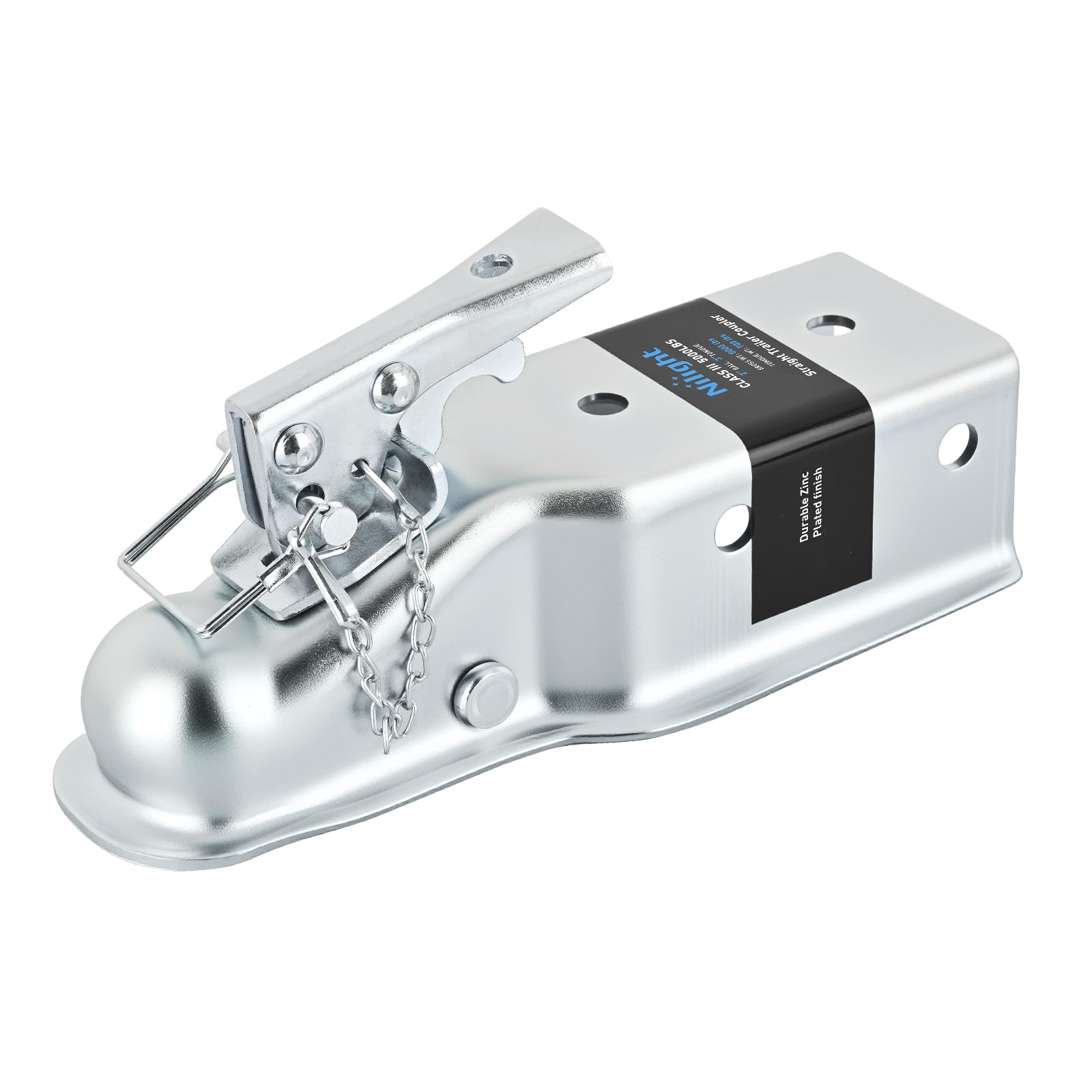 Nilight Straight Trailer Coupler with Security Latch&Chain for 2-Inch Hitch Ball, 3-Inch Channel,5000 LBS,Heavy Duty Trailler To