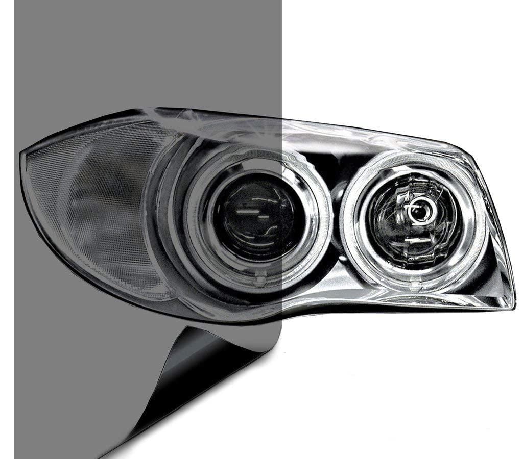 Vvivid Smoke Black Gloss Vinyl Headlight Foglight Transparent Tint Wrap Self-Adhesive (60'' X 60'')