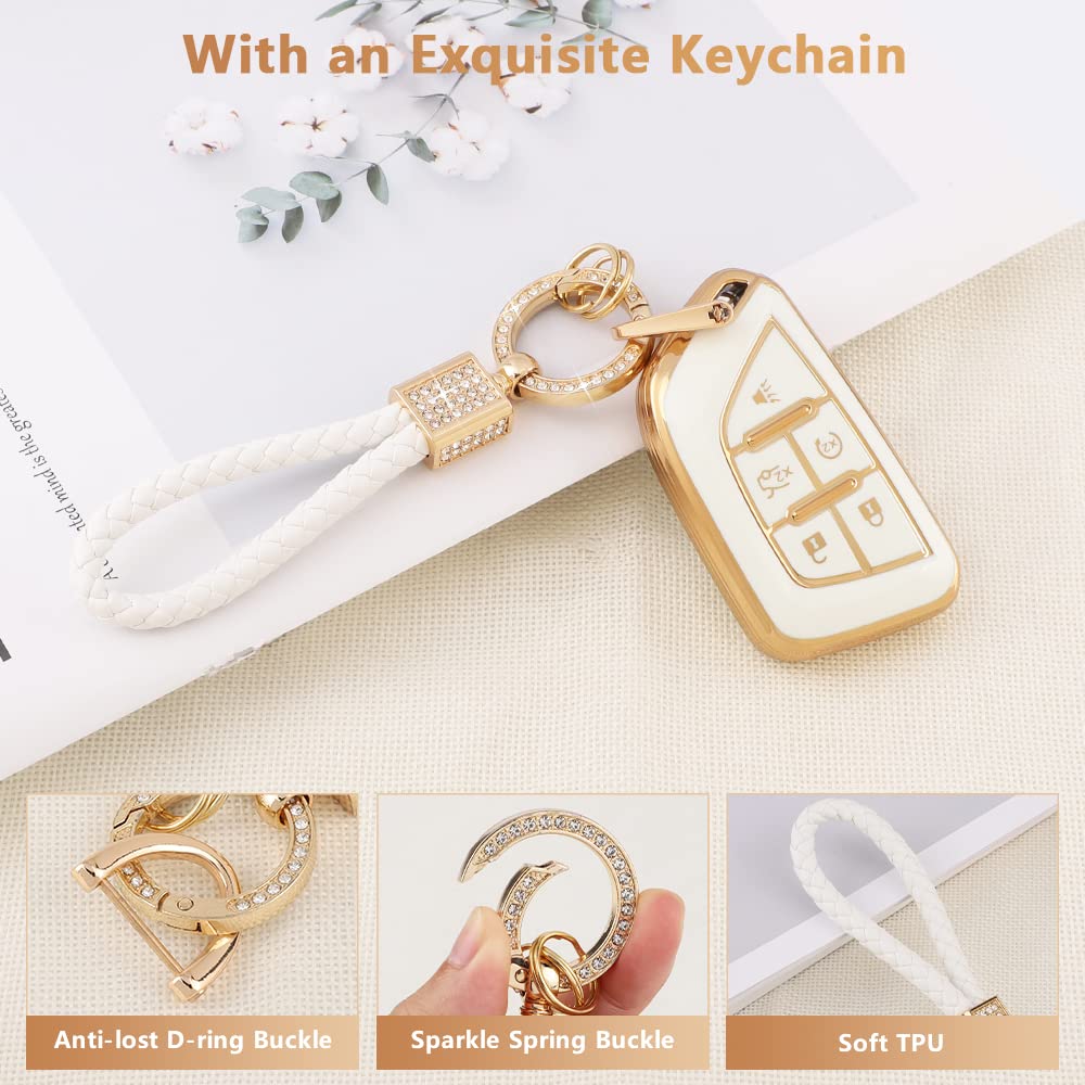 Pifoog For Cadillac Key Fob Cover Ct5 Ct4 Ct4-V Accessories 5 Buttons Soft Tpu Car Smart Keys Shell Case Protector Full Covers B