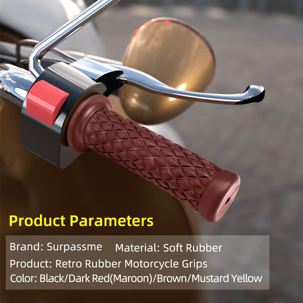 Motorcycle Grips Non Slip Rubber Bar End Thruster Grip 7/8'' 22Mm 24Mm Motorcycle Comfort Hand Handlebar Grip Thruster Grip (Bro