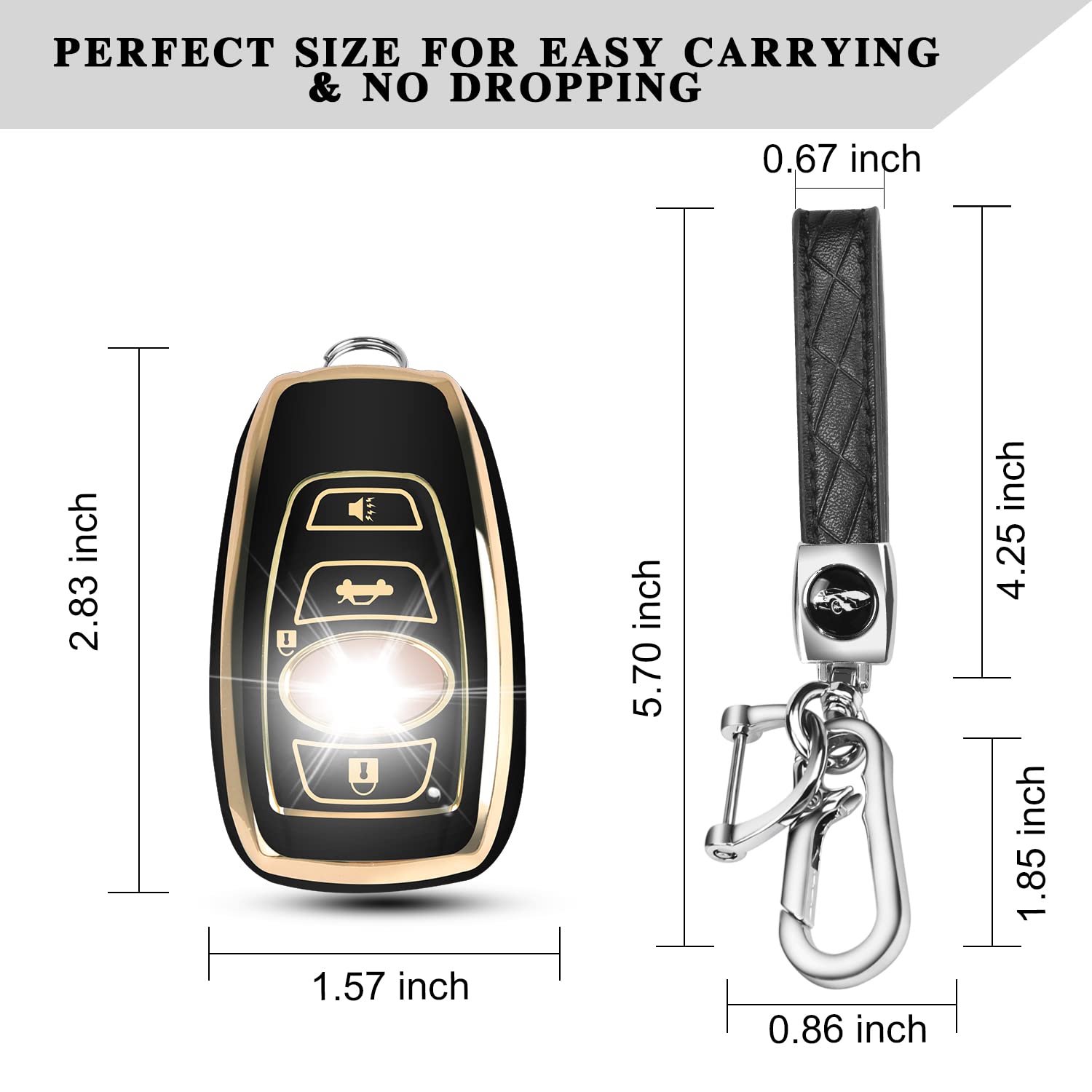 Qbuc For Subaru Key Fob Cover Case With Genuine Leather Keychain For Subaru Forester Crosstrek Ascent Outback Legacy Wrx Etc (Bl