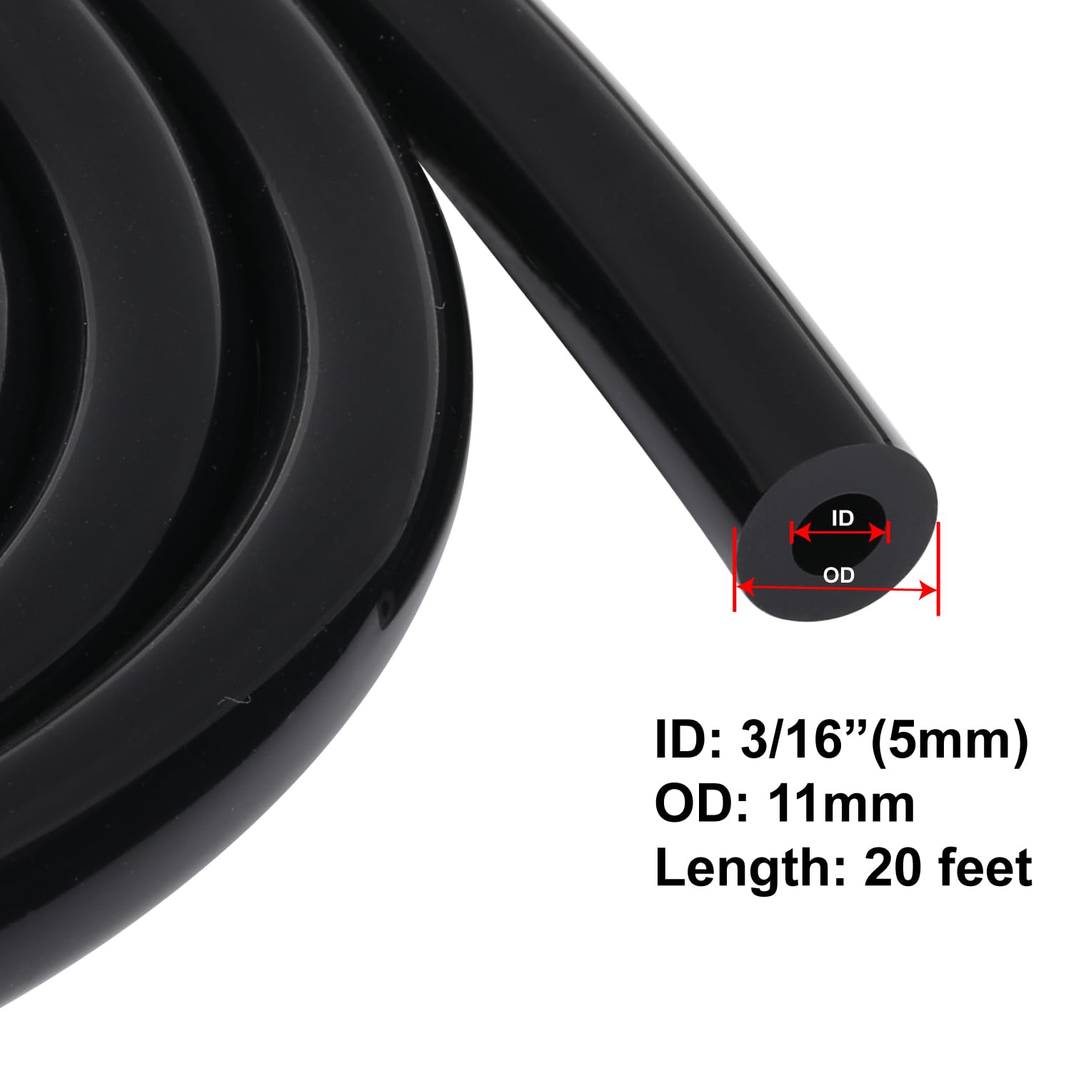 Podavelle 3/16'' 5Mm Id Silicone Vacuum Hose Line Tubing 20Ft Black 130 Psi Maximum Pressure