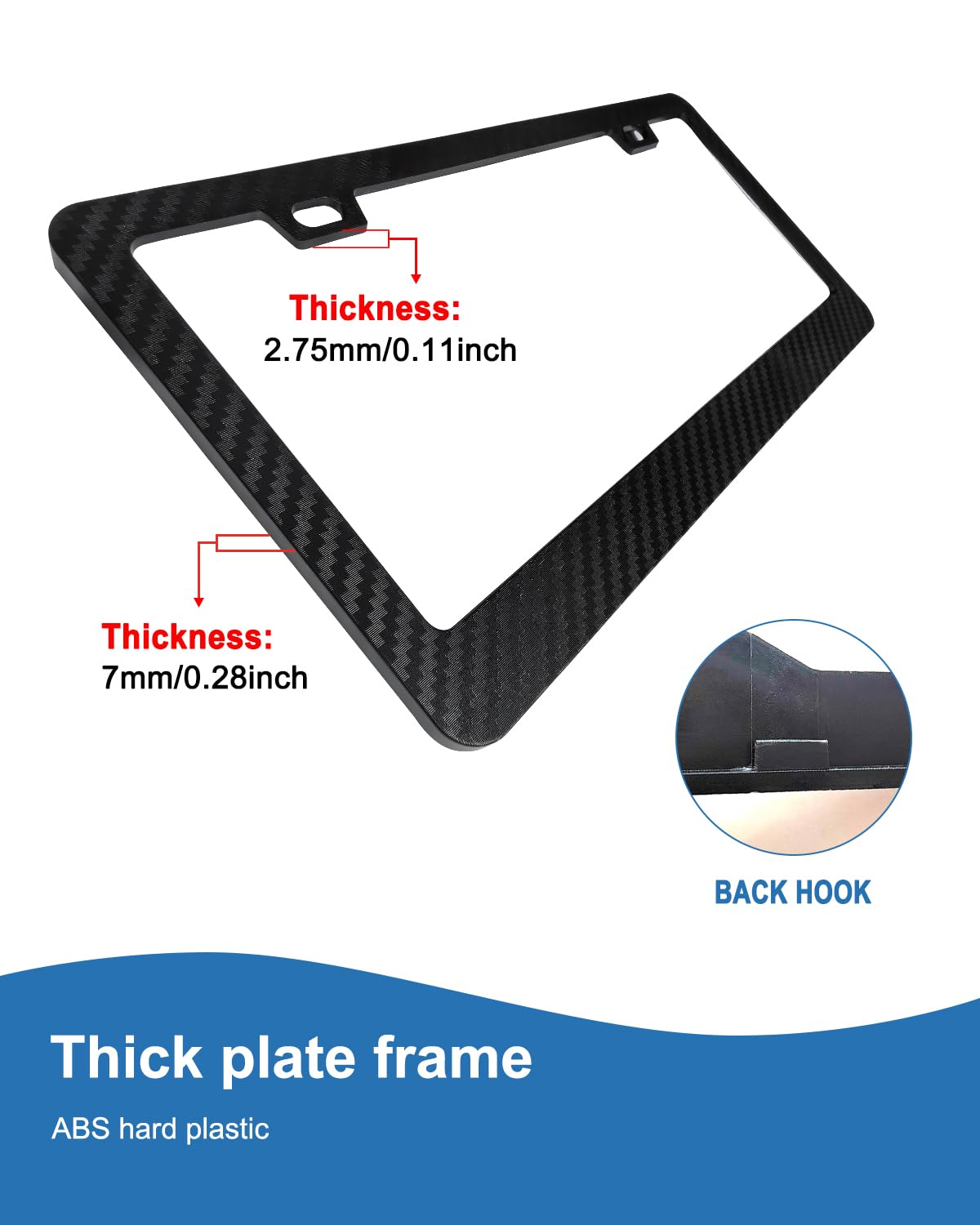 FBJTDQ Carbon Fiber License Plate Frames - Black Plastic Car Tag Holder Cover Printed Carbon Pattern with Screws Caps Handlebar