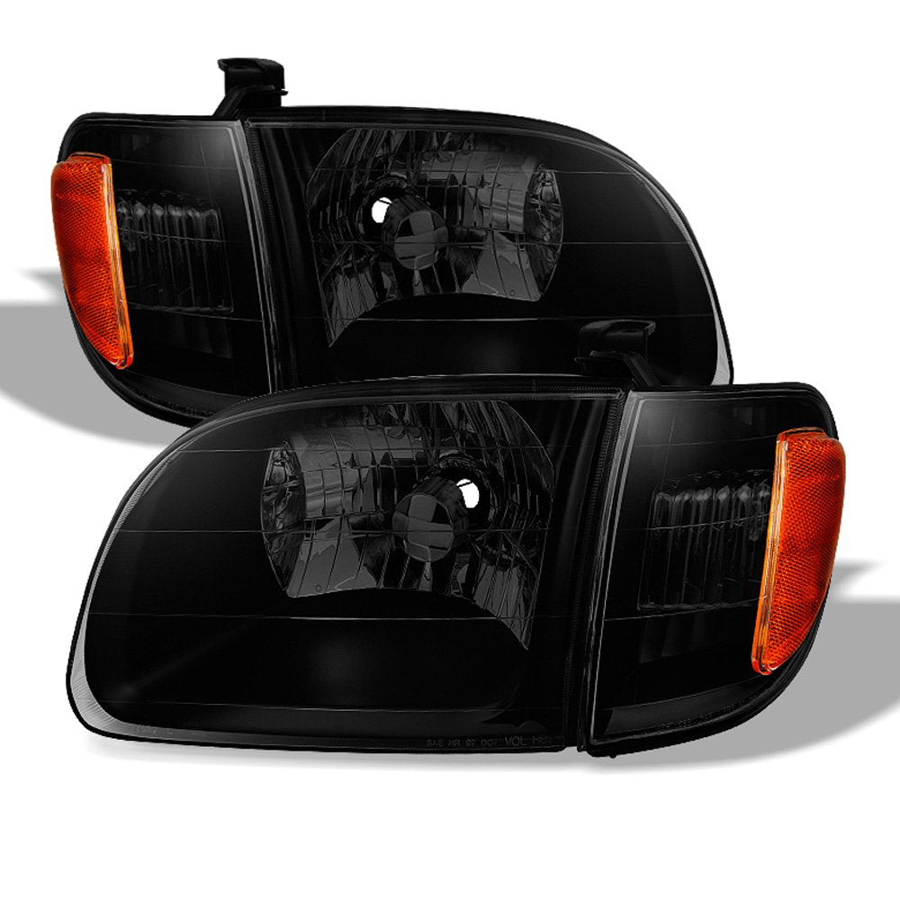 Acanii - For Blk Smoke 2000-2004 Toyota Tundra Regula/Access Cab Headlights +Corner Lamps Driver + Passenger Side