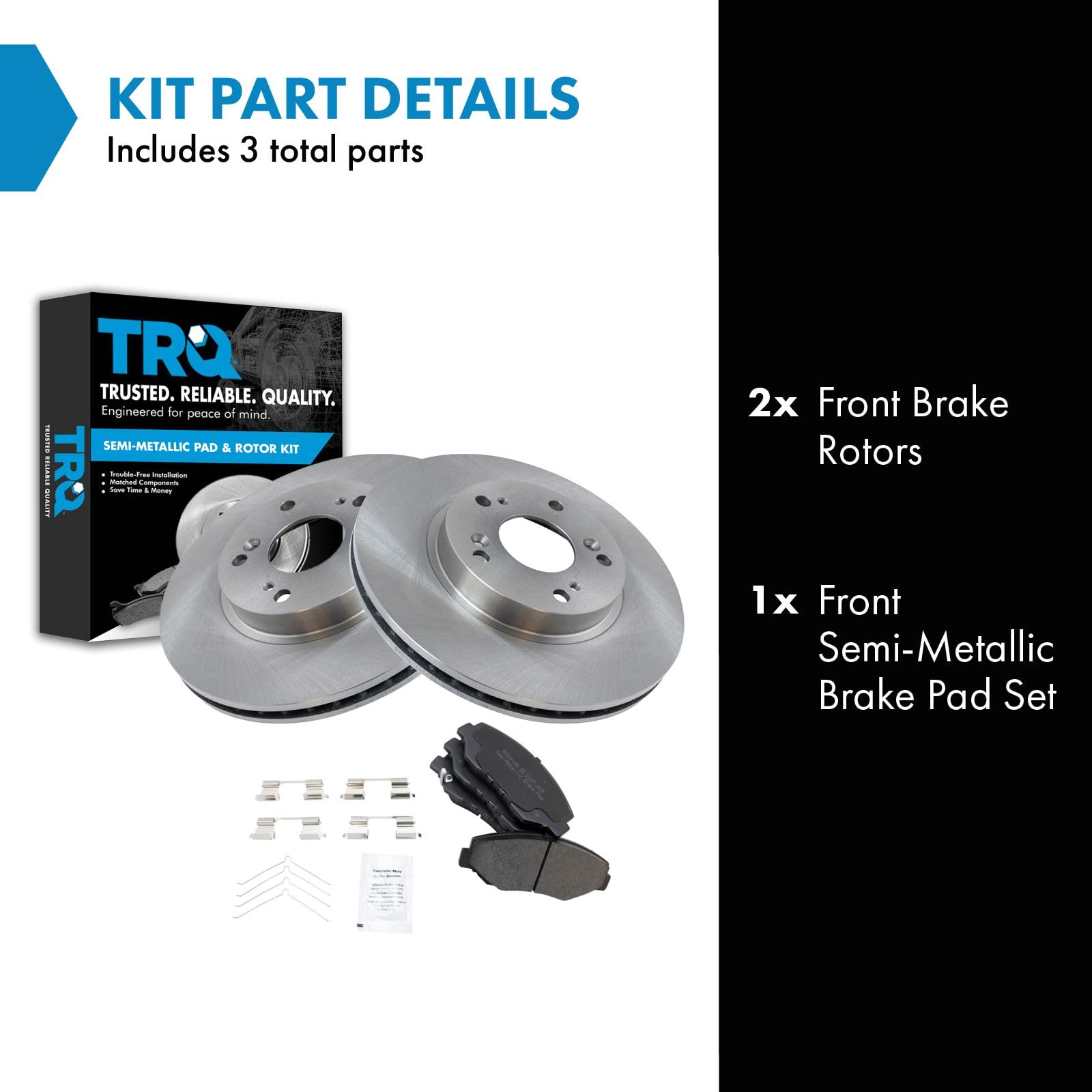 Trq Front Brake Pad & Rotor Kit Brake Pads Brake Rotor Semi-Metallic Compatible With 2002-2004 Honda Cr-V