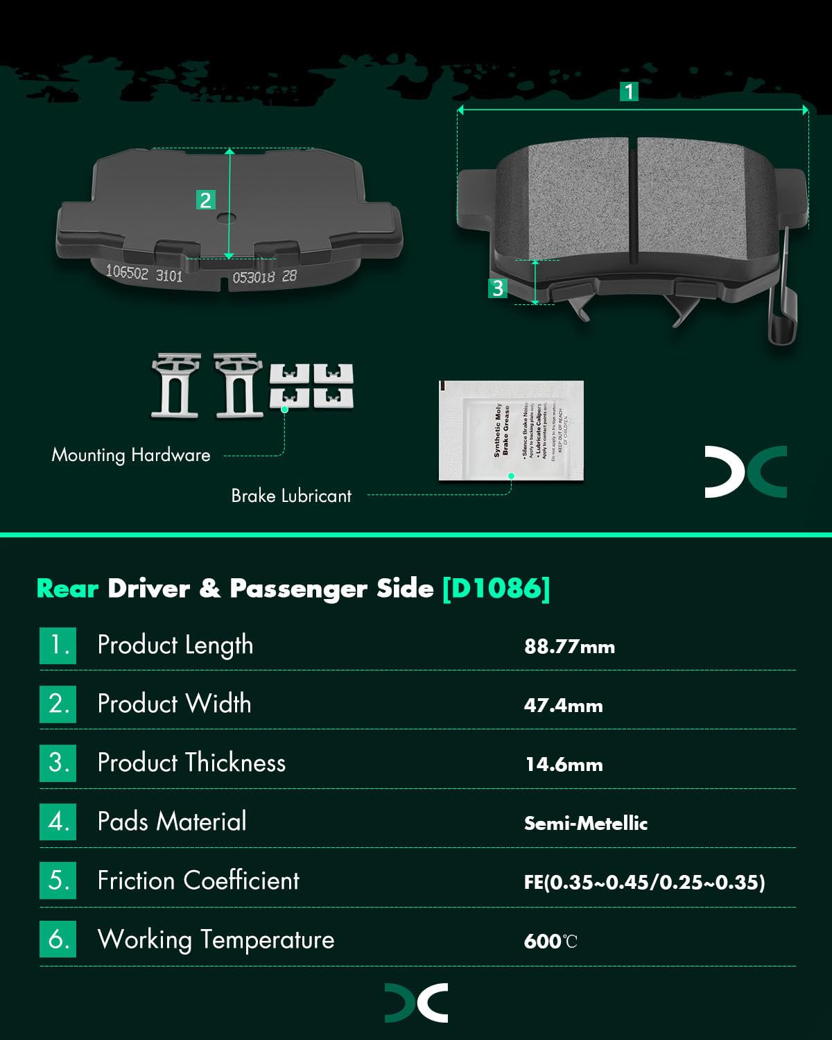 D1089 D1086 Scitoo Brake Pads Kits Front Ceramic Rear Semi-Metal 8Pcs Fit For Acura Rdx 2010-2012,For Honda Accord Crosstour 201