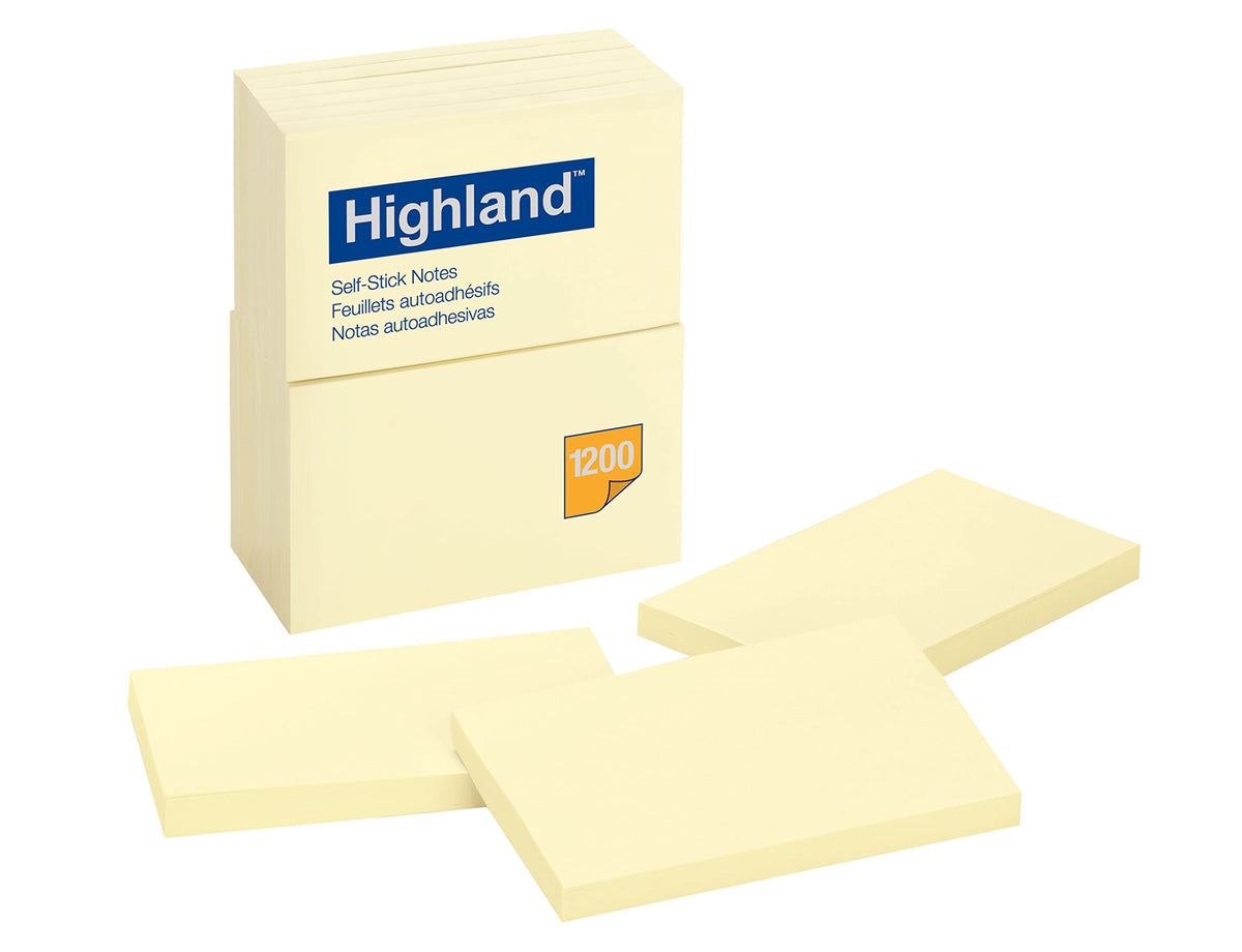 Highland Sticky Notes, 3 X 5 Inches, Yellow, 12 Pack (6609)