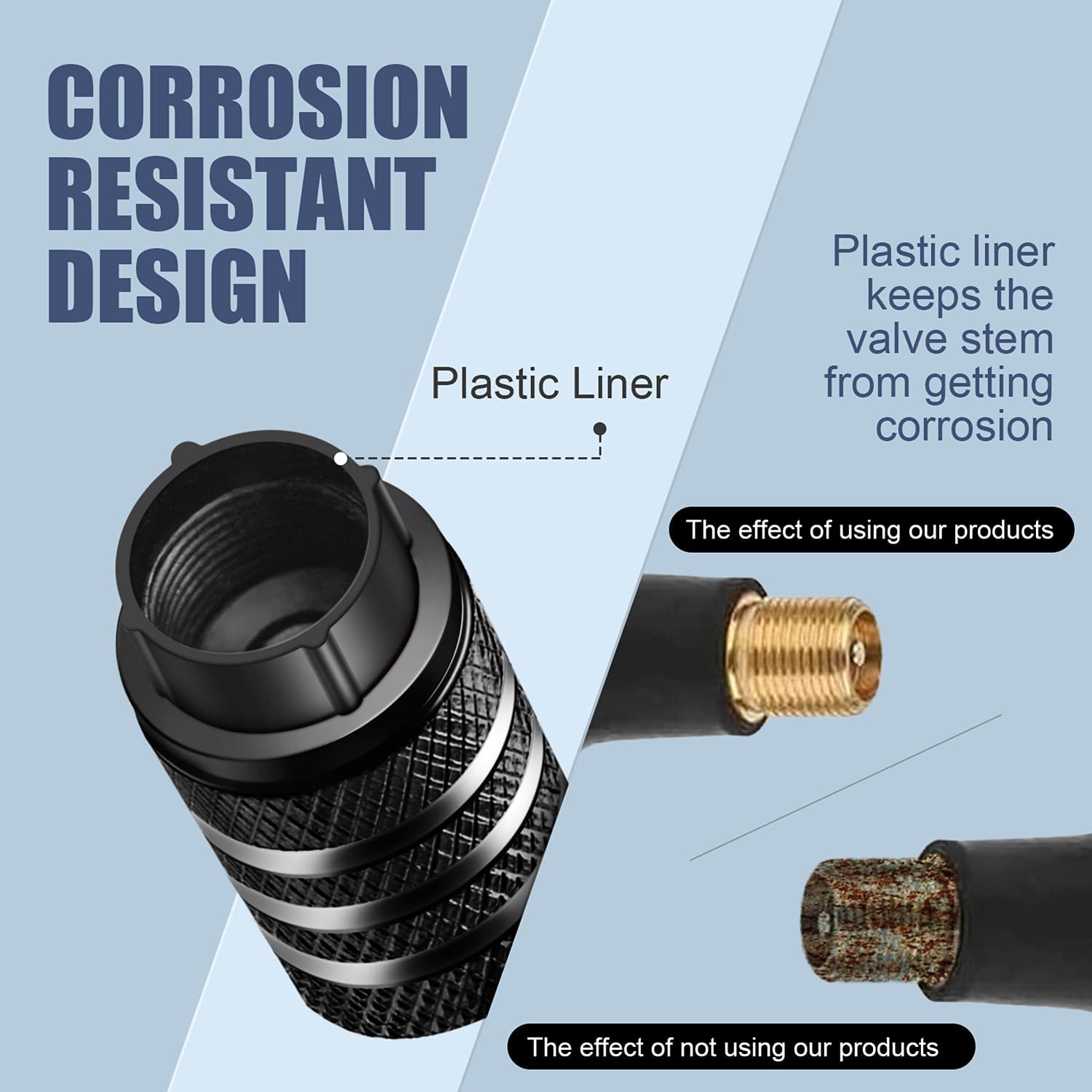 Tire Valve Stem Cap Cover - (5 Pack) Tire Air Cap Metal With Plastic Liner Corrosion Resistant Leak-Proof Rock And Roll For Car Truck Motorcycle Bike Black