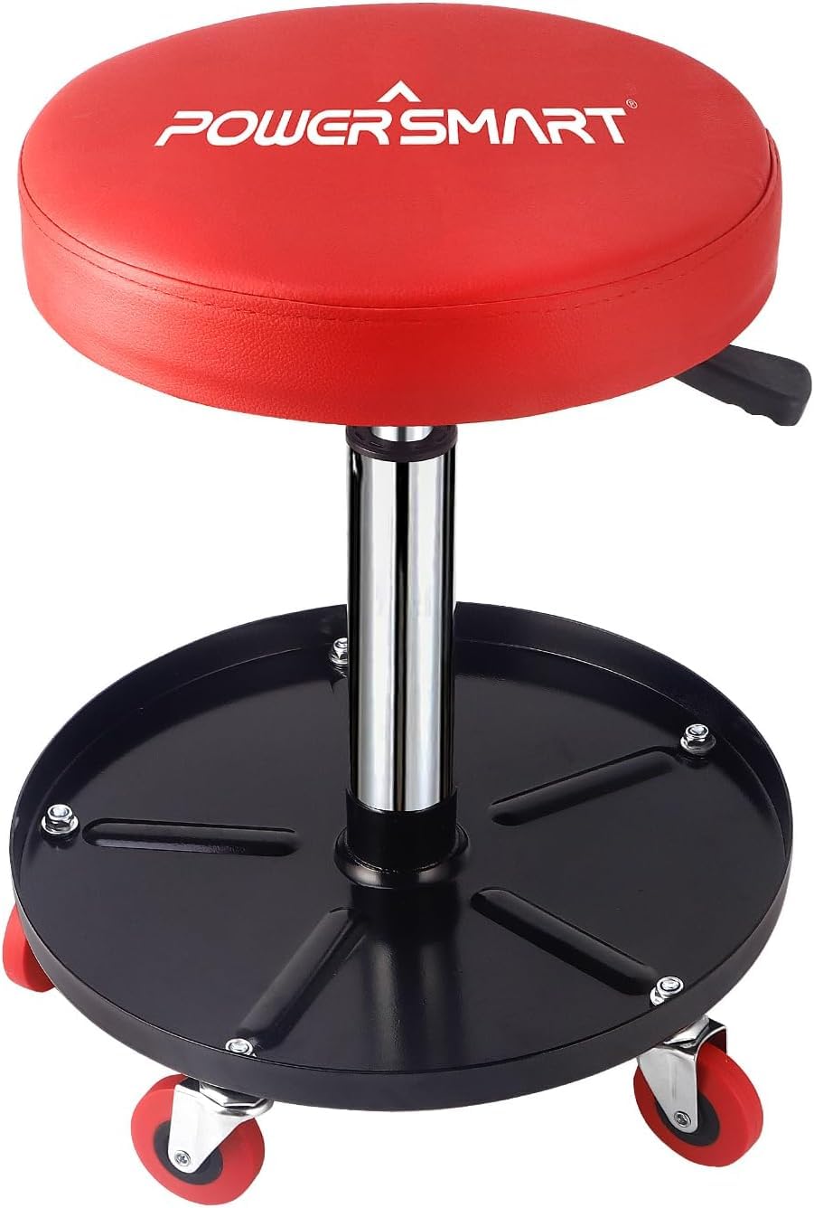 PowerSmart Rolling Mechanics Seat, 300 LBS Capacity Heavy-Duty Pneumatic Adjustable Garage Stool with Tool Tray Storage