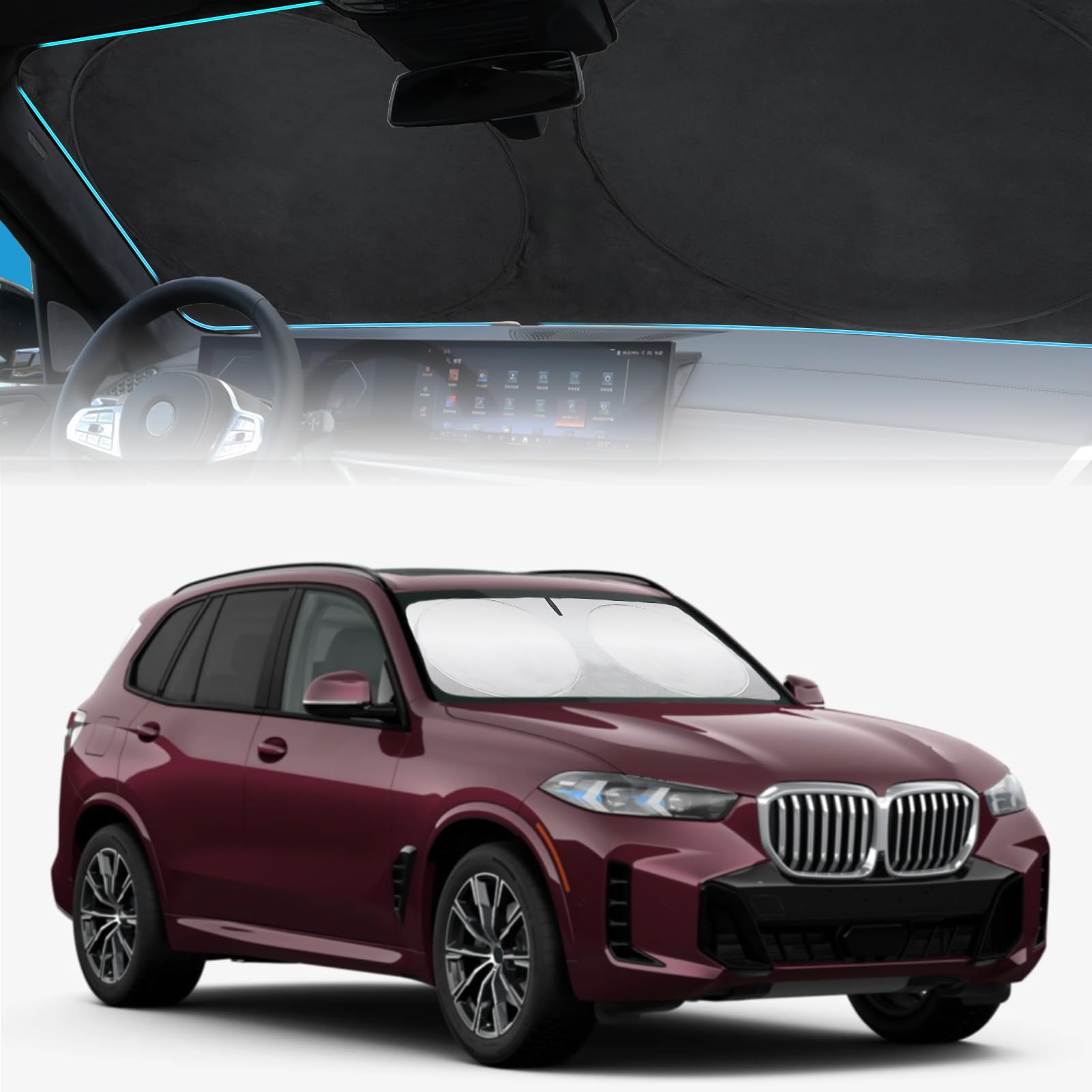 For X5 2024 Foldable Sunshade Windshield Sun Shade Custom Fit 2019-2023 Bmw X5 Suv Accessories Windshield Cover Front Window Sun