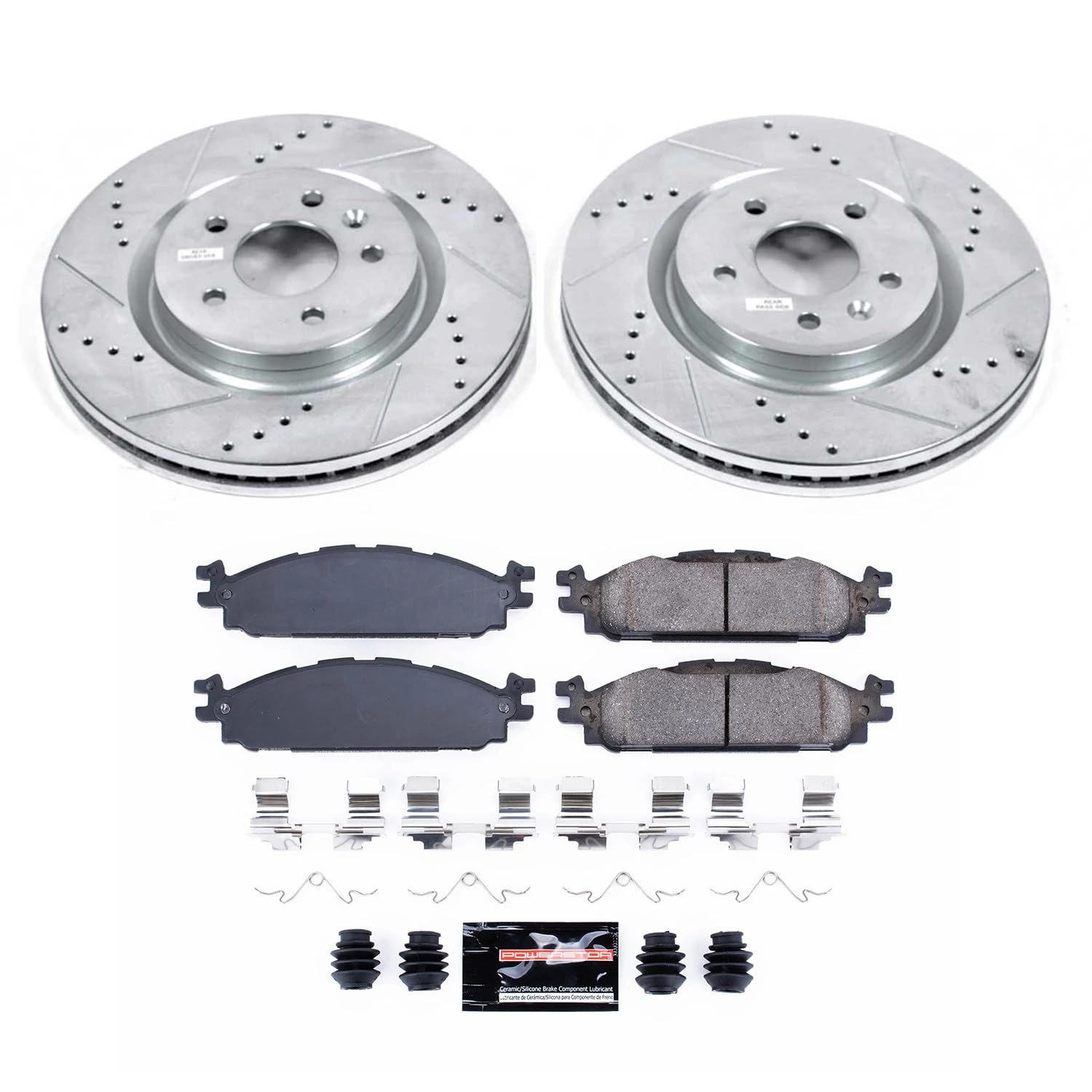 Power Stop Front K5583 Carbon-Fiber Ceramic Brake Pad And Drilled And Slotted Rotor Z23 Daily Driver Kit For Ford Explorer, Ford