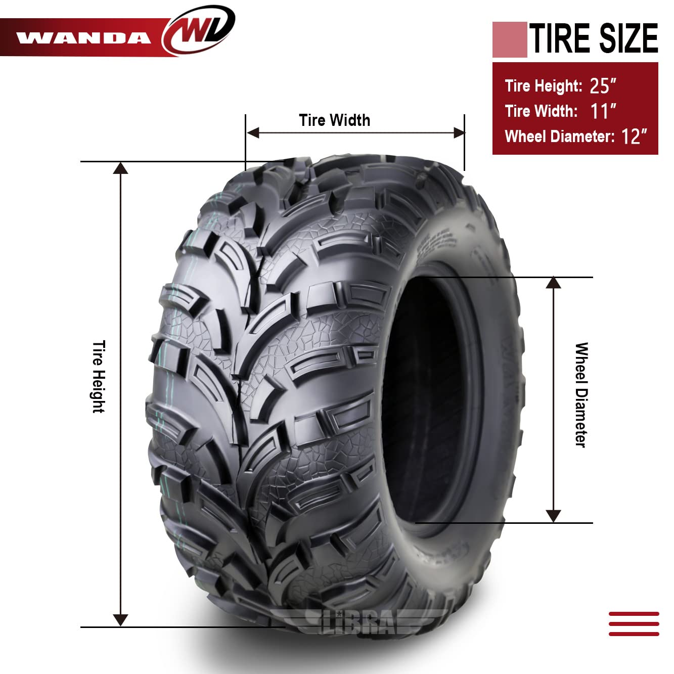 Wanda Atv/Utv Tires 25X11-12 6Pr Lit Mud, Set 4