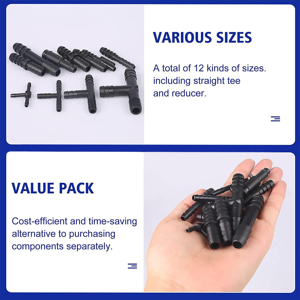 Belomi Vacuum Connector Assortment, 113 Pcs Nylon Barbed Type Vacuum Tubing Connector Assortment Kit, Universal 12 Sizes Hose Te