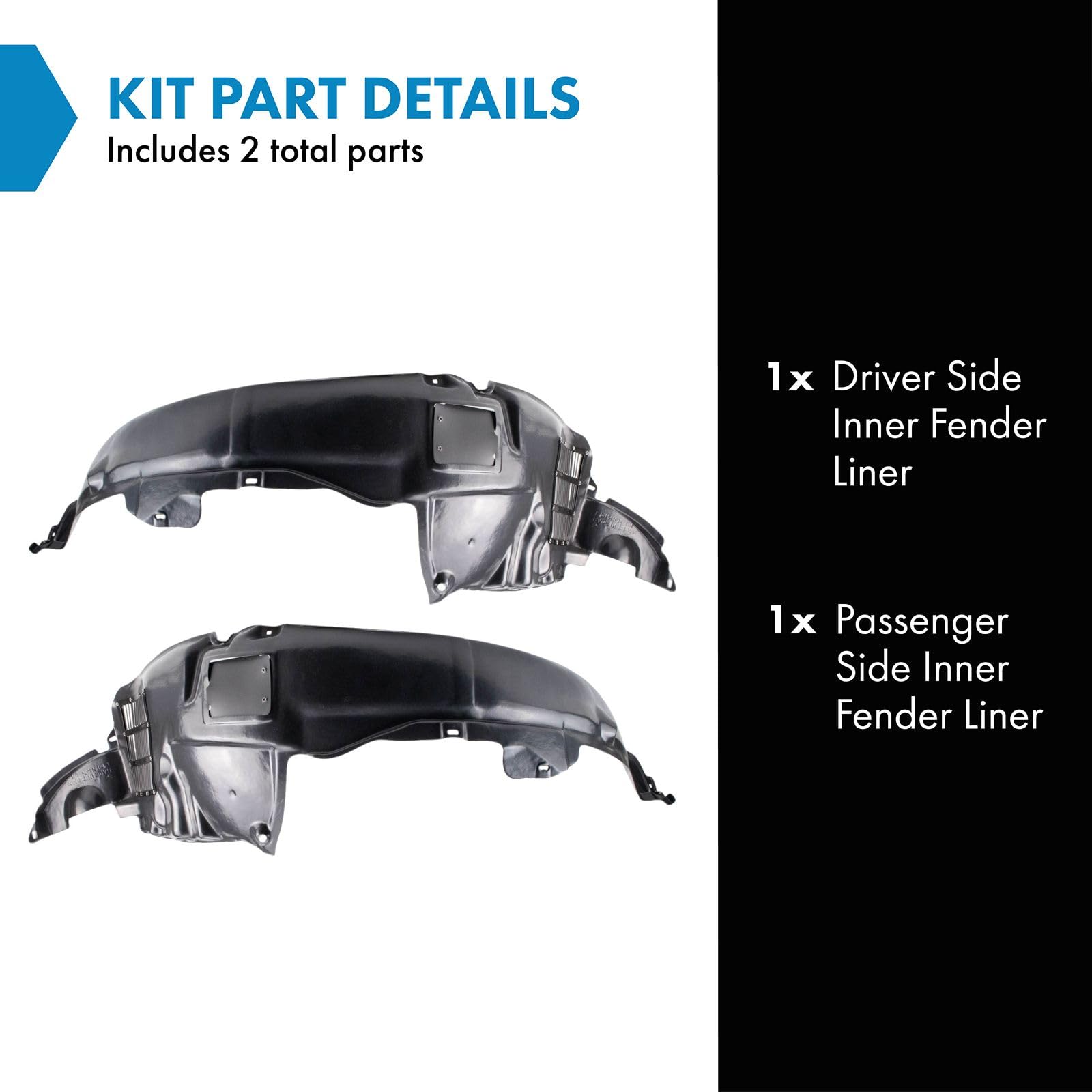 Trq Inner Fender Liner Set Compatible With 2006-2010 Hyundai Azera Hy1248112 Hy1249112