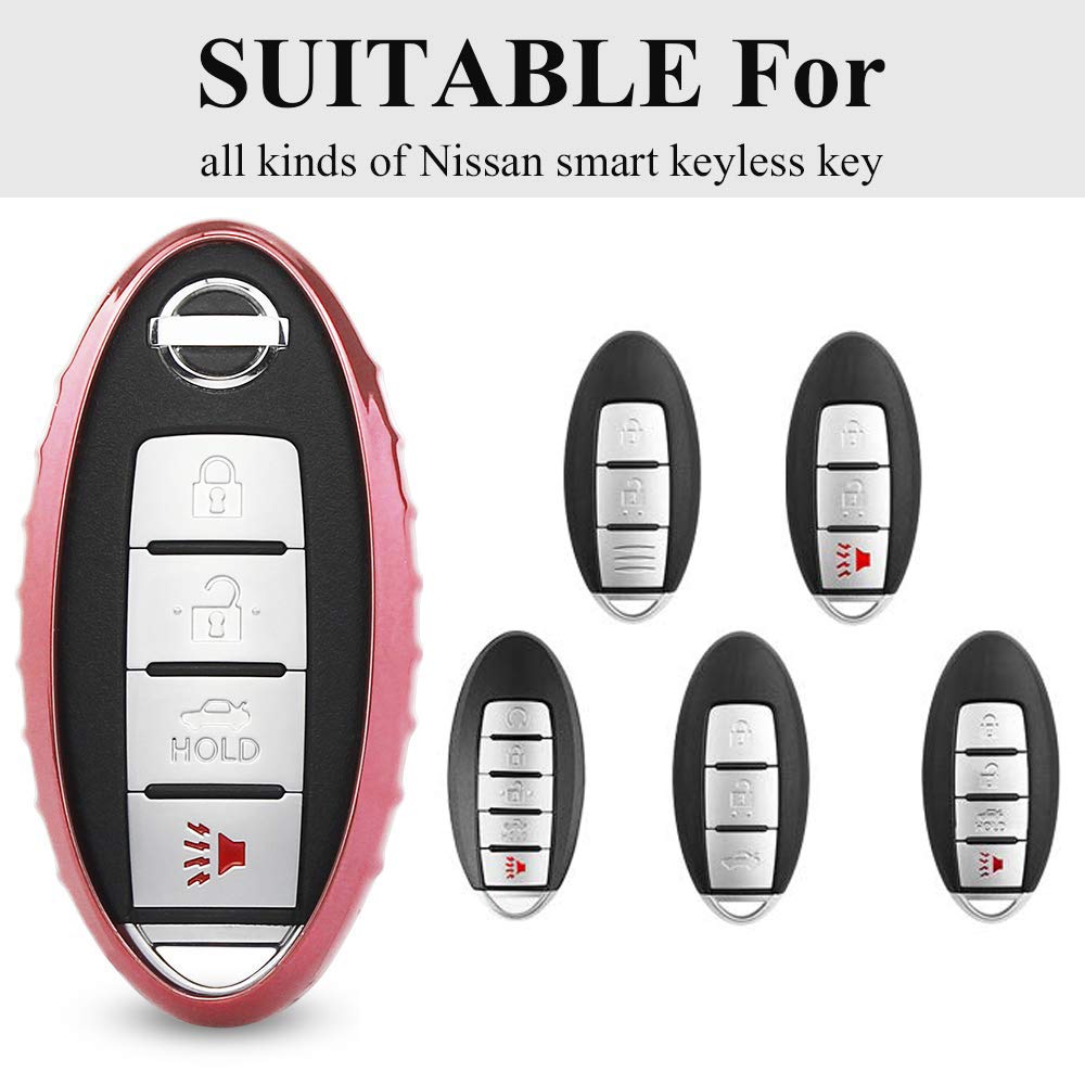 Qbuc Car Key Cover, 3 4 5 Button Case Key Fob Cover With Key Chain, Replacement Key Fob(Pink)