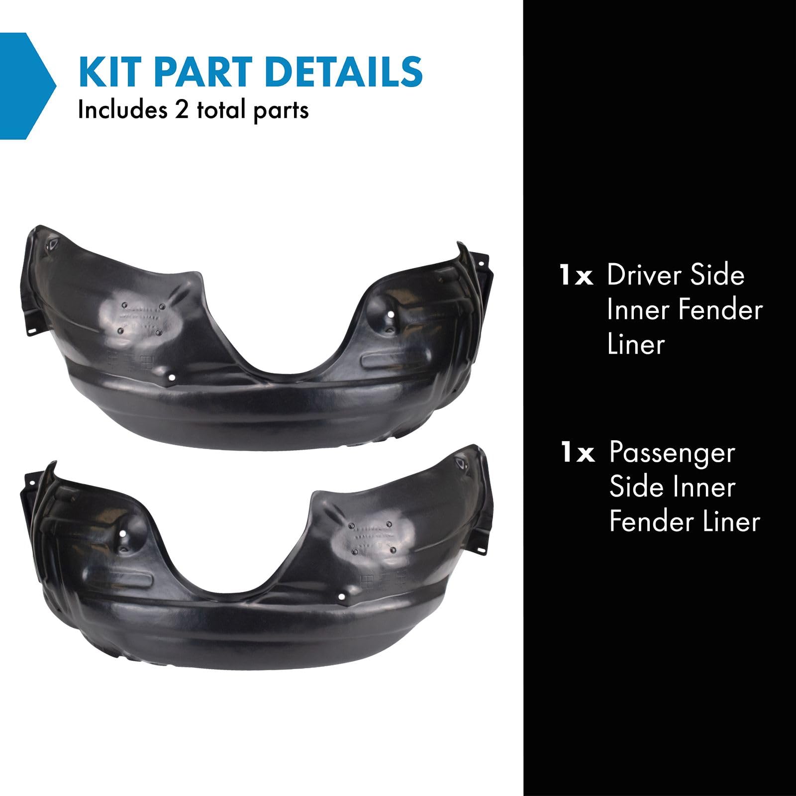 Trq Inner Fender Liner Set Compatible With 2011-2012 Toyota Avalon To1248161 To1249161