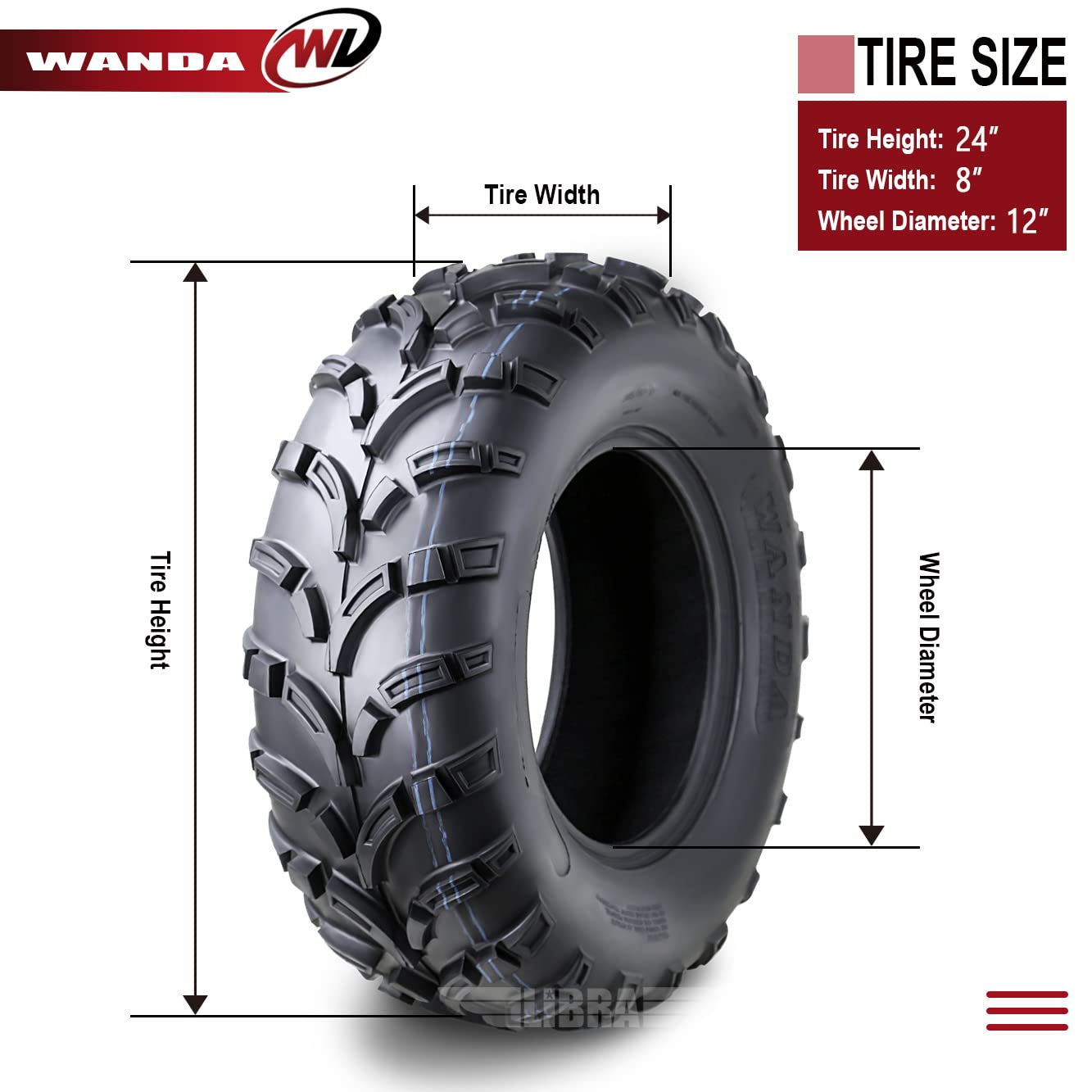 Wanda Set 4 Atv Tire At 24X8-12 24X8X12 /6Pr P373-10202