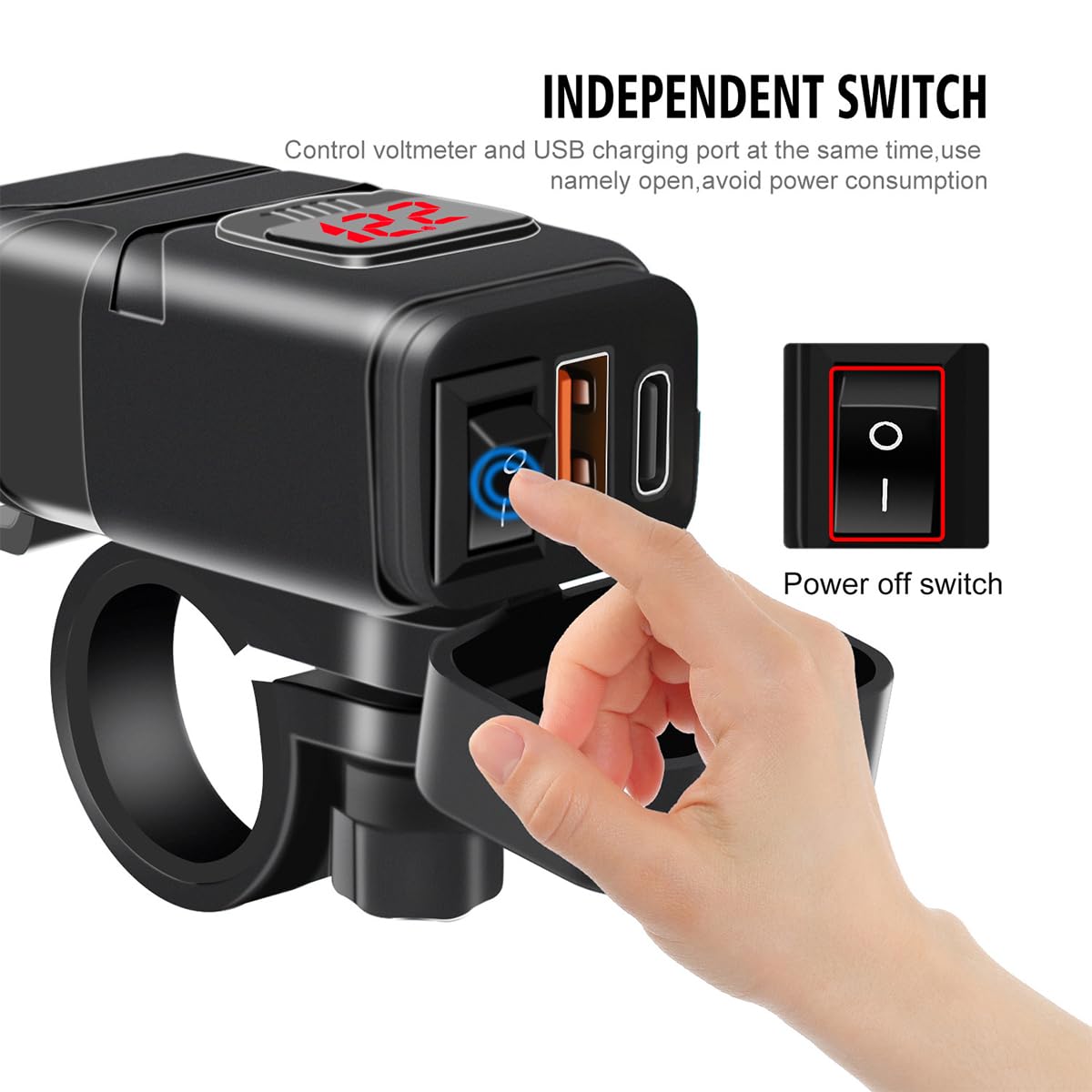 Ankuee Motorcycle USB Phone Charger, Waterproof SAE to USB Adapter with Voltmeter & ON/Off Switch, Dual USB Quick Charge 3.0 Cha