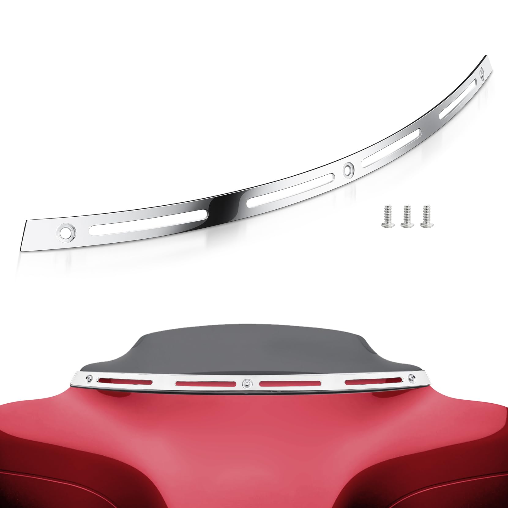 Amazicha Slotted Windshield Trim Polished Windscreen Trim 96-13 Compatible For Harley Davidson Touring Street Glide Electra Glide Ultra Limited Tri Glide 1996-2013