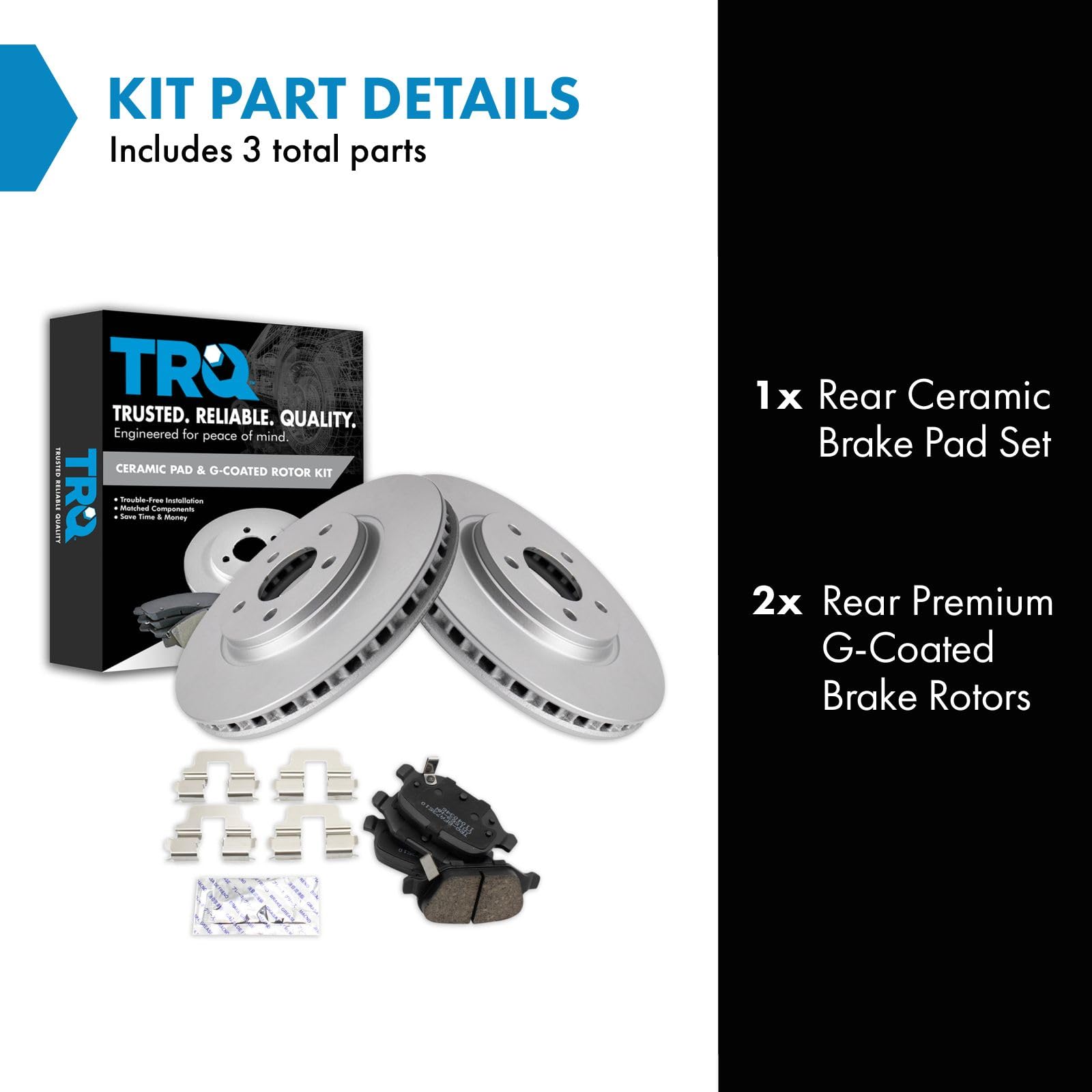 Trq Rear Brake Pad & Rotor Kit Brake Pads Brake Rotor Ceramic Solid Premium G-Coated Compatible With 2012-2019 Fiat 500