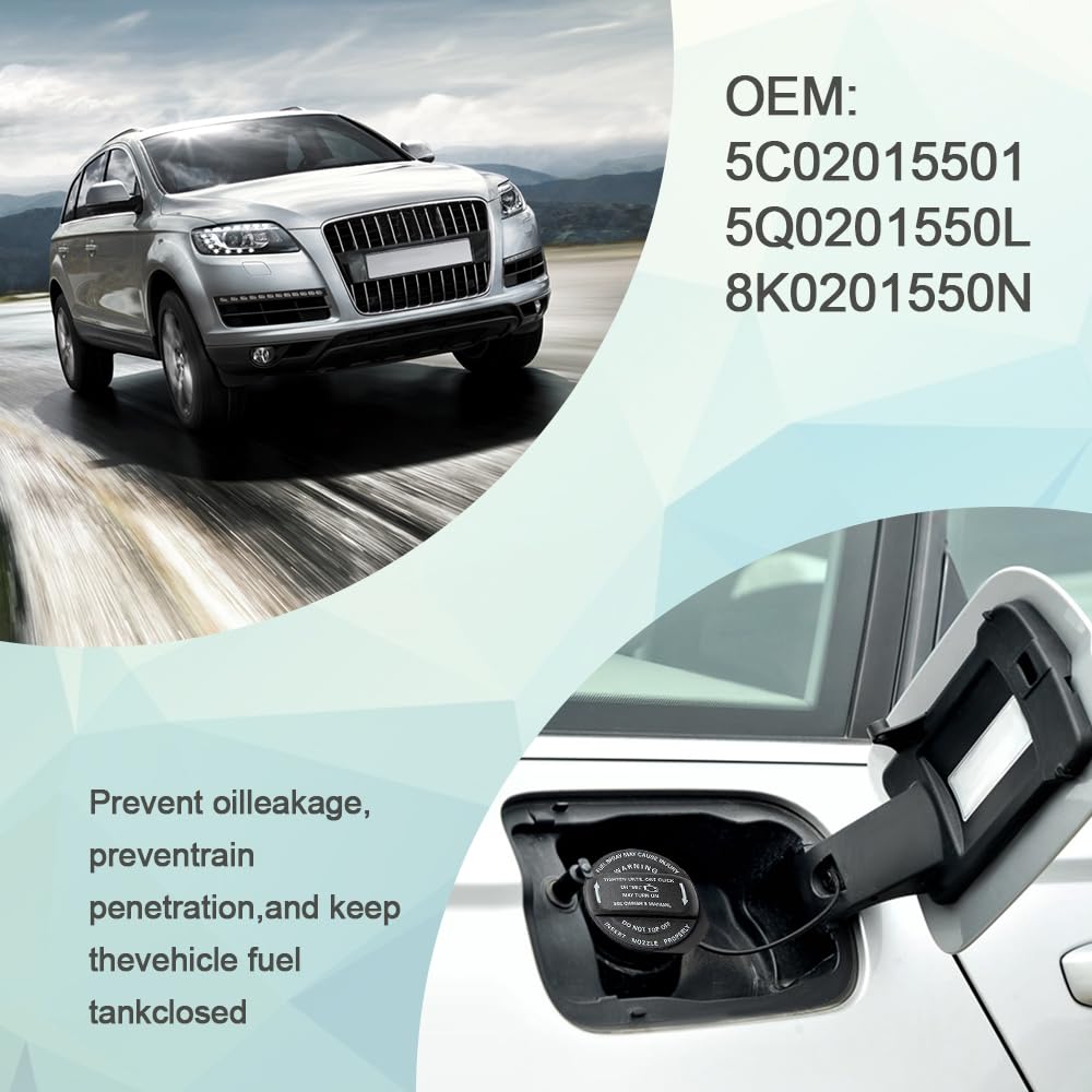 Lecctso Gas Cap, Fuel Cap, Fuel Tank Cap Replacement OEM # 5C0201550T 5Q0201550L, Gas Cap Cover Car Accessories Compatible with