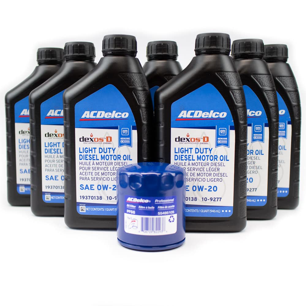 Dmaxstore Acdelco Dexosd 0W-20 Oil Change Kit 19370138, 10-9277 & Acdelco Pf66, 55495105, 19391402 Oil Filter Lm2 Lz0 For 3.0L Duramax Silverado Sierra 1500 Tahoe Yukon Suburban Escalade Diesel