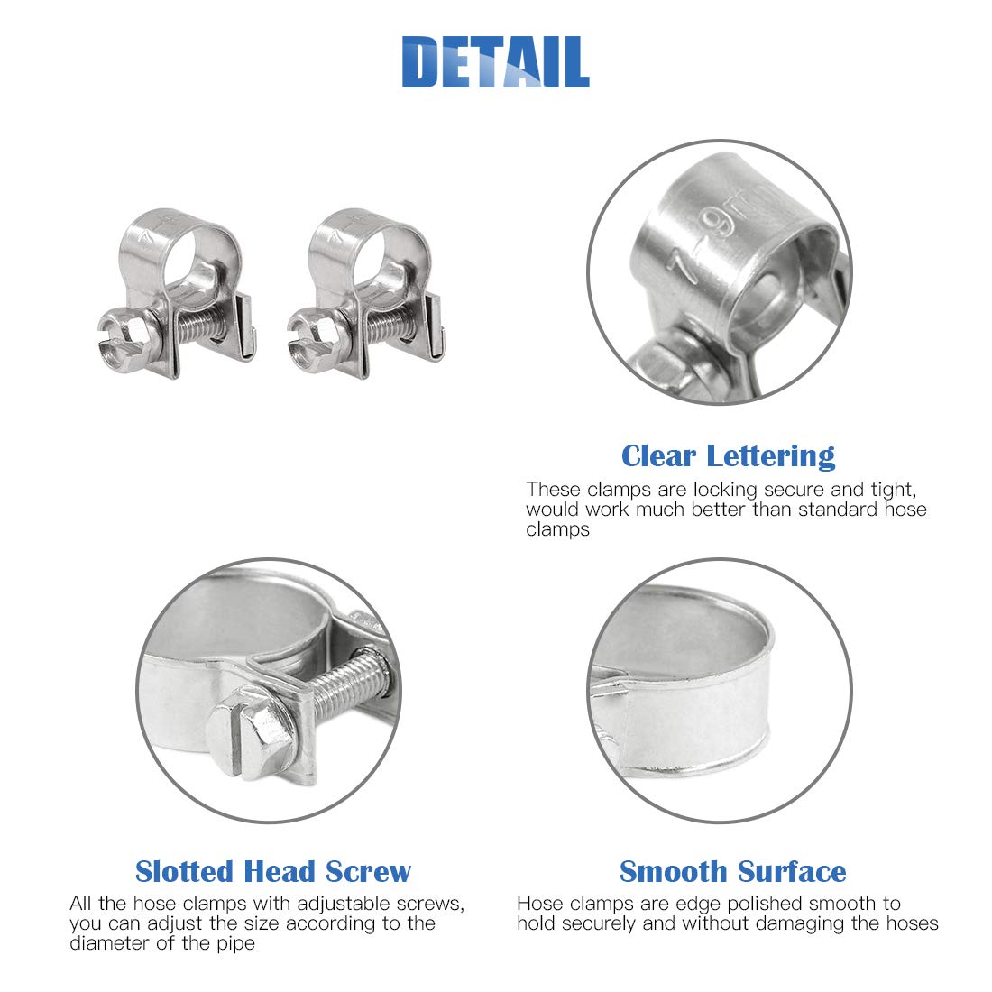 Glarks 12Pack 7-9Mm Stainless Steel Mini Fuel Injection Hose Clamps Adjustable Pipe Hose Clip Tube Clamps Set (9/32''-11/32'' Di