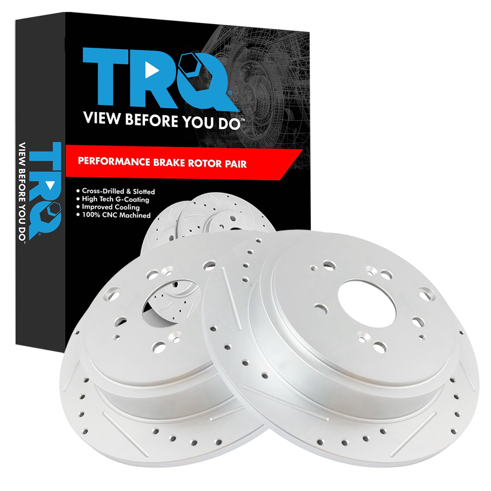 Trq Rear Performance Brake Rotors Set Premium G-Coated Cross Drilled & Slotted Compatible With 2001-2006 Acura Mdx 2003-2008 Hon