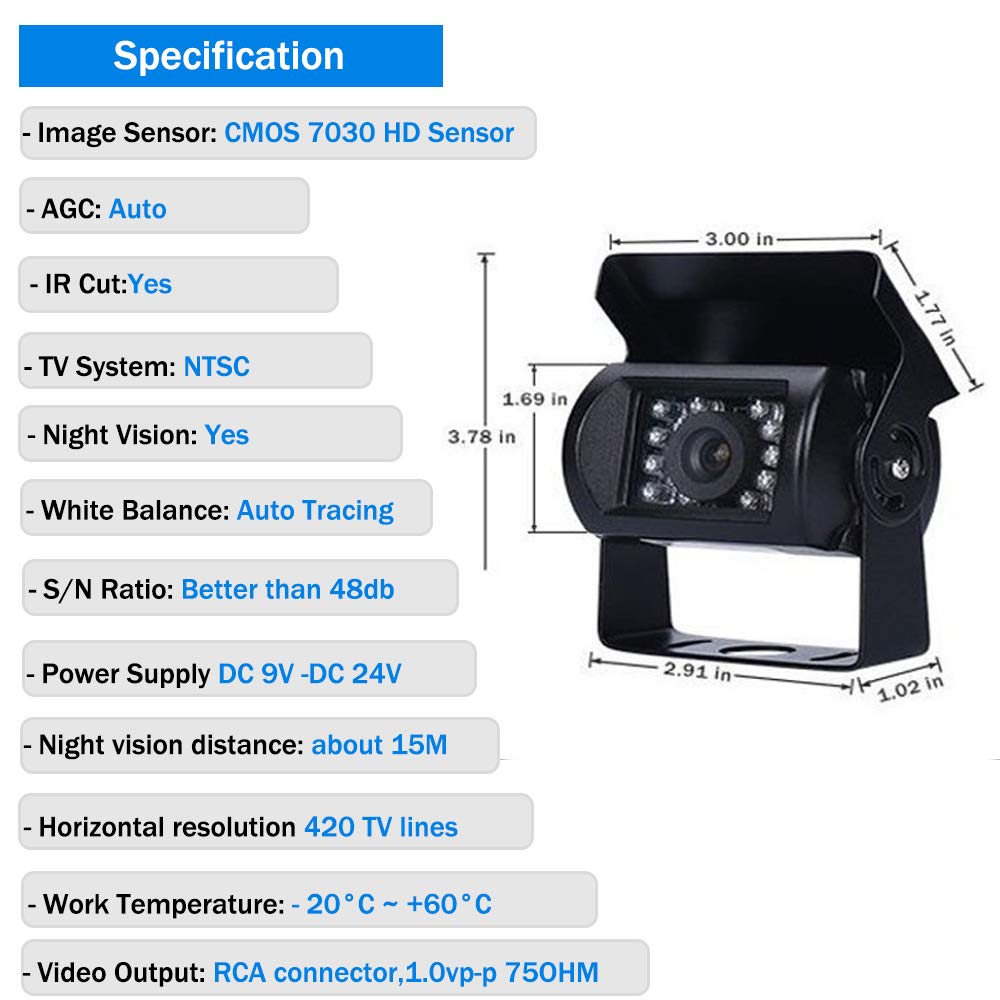 Camecho Truck Backup Camera Heavy Duty 18 Led Ir Night Vision Waterproof Vehicle Rear View Camera 12 V 24V Backup Camera Without