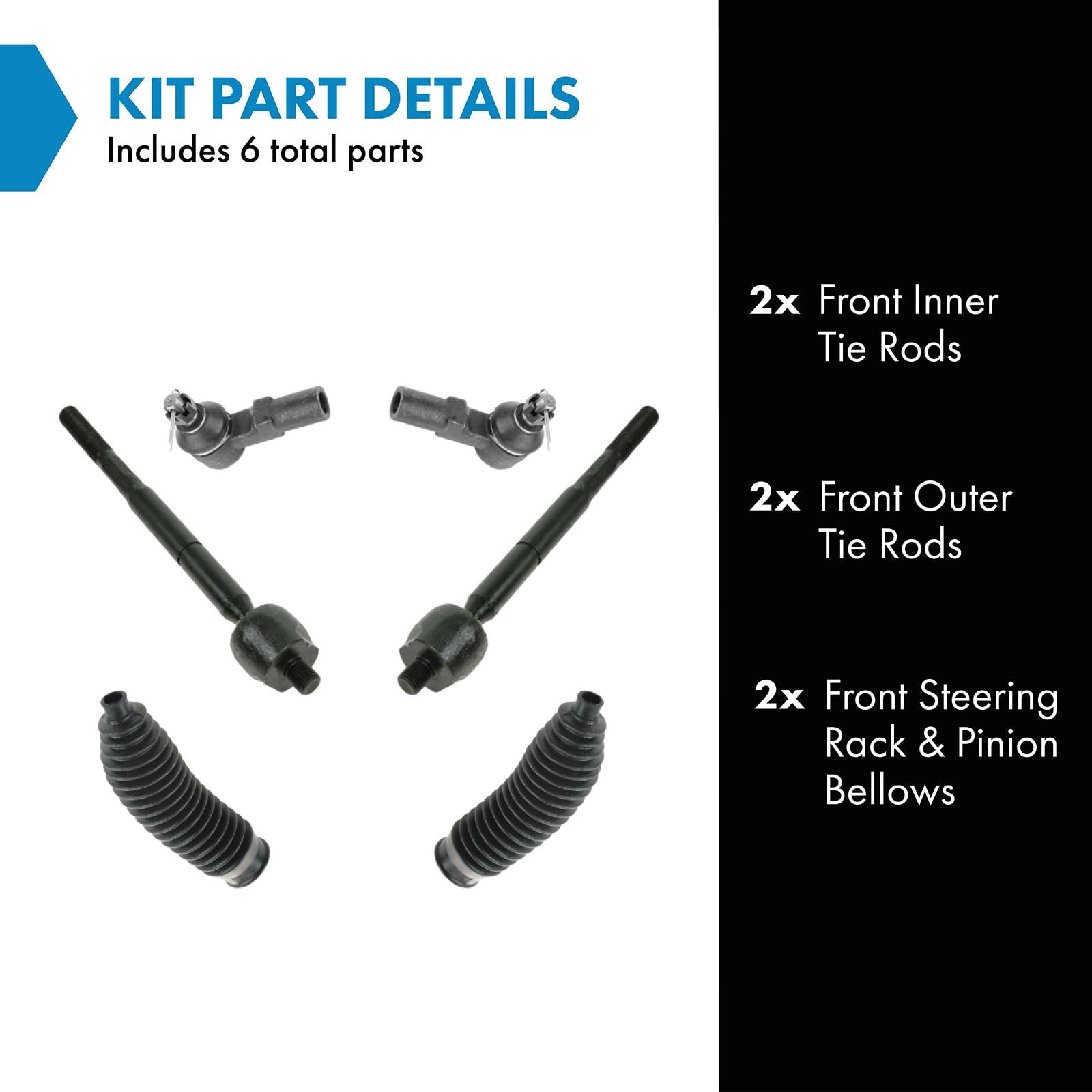 Trq Front Driver & Passenger Side Steering Kit Steering Rack & Pinion Bellow Tie Rod Compatible With 1998-2004 Toyota Tacoma